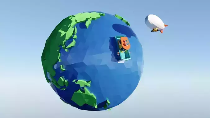 Low Poly Earth Ship Airship Low-poly 3D model