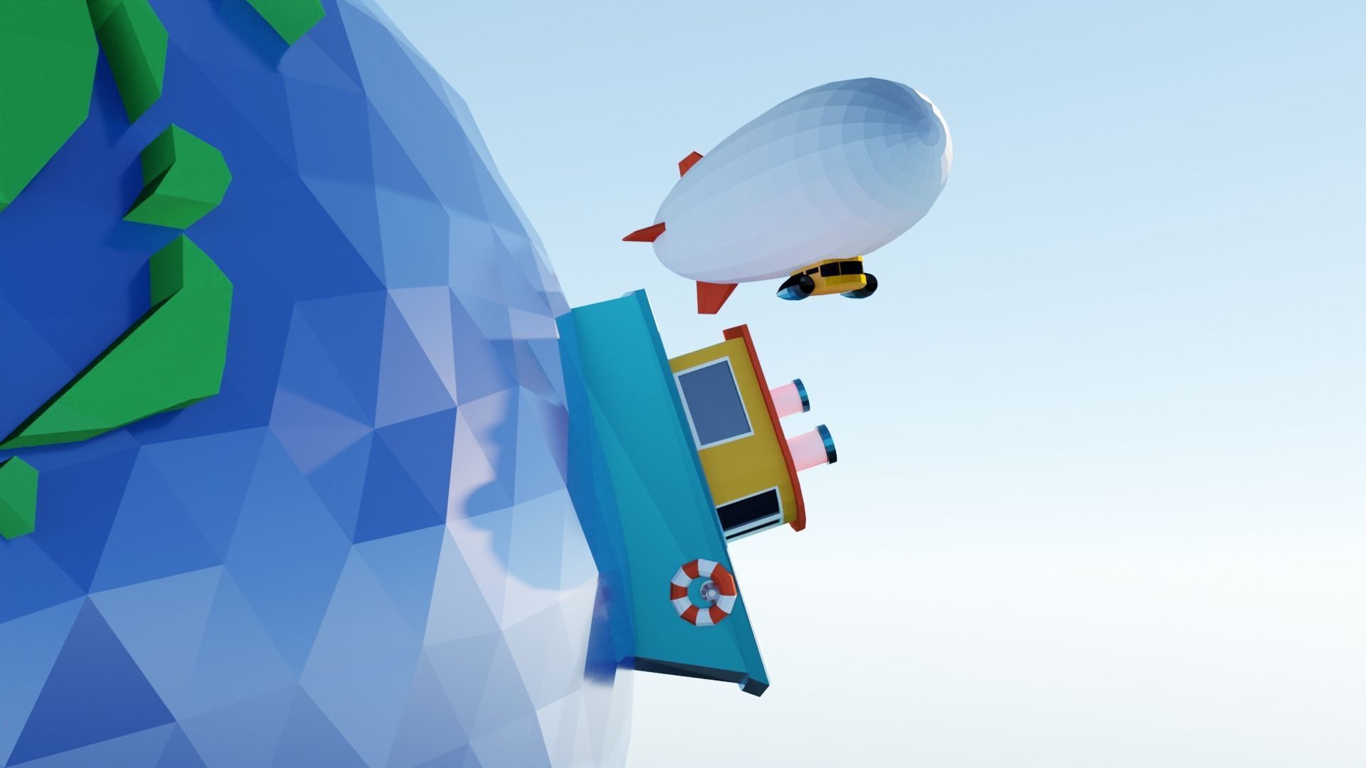 Low Poly Earth Ship Airship Low-poly 3D model_8