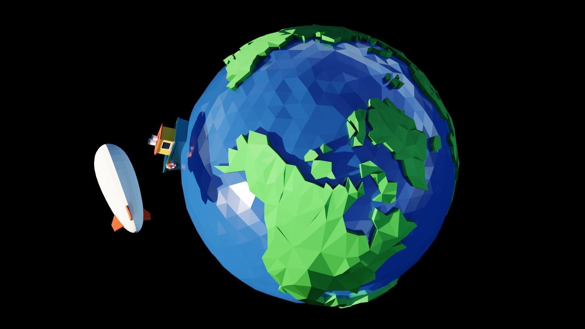 Low Poly Earth Ship Airship Low-poly 3D model_1