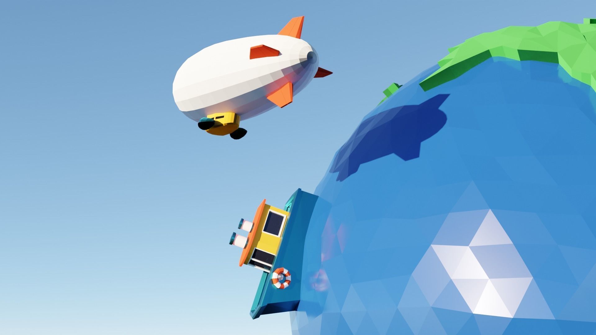 Low Poly Earth Ship Airship Low-poly 3D model_10