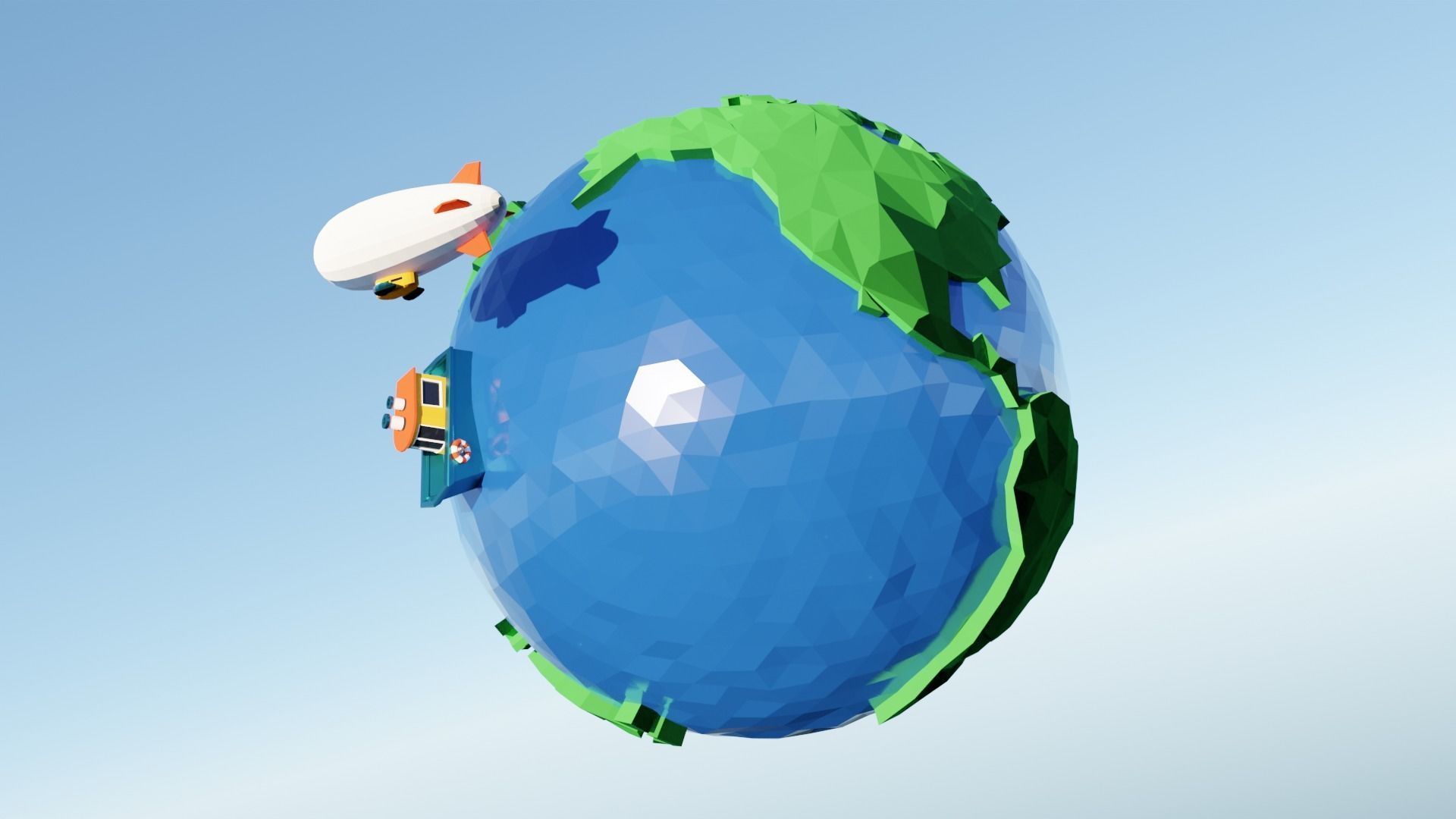 Low Poly Earth Ship Airship Low-poly 3D model_2