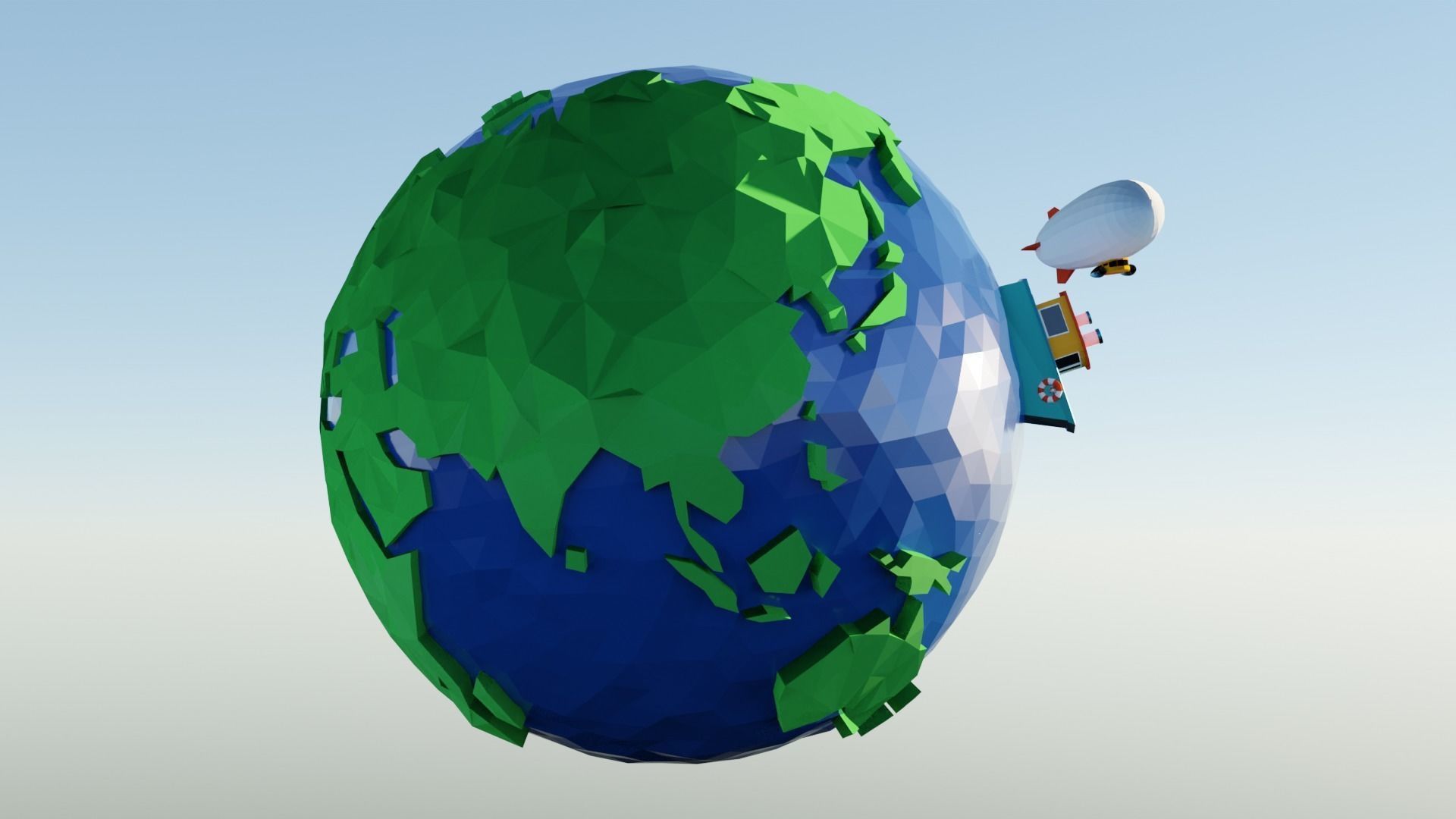 Low Poly Earth Ship Airship Low-poly 3D model_9