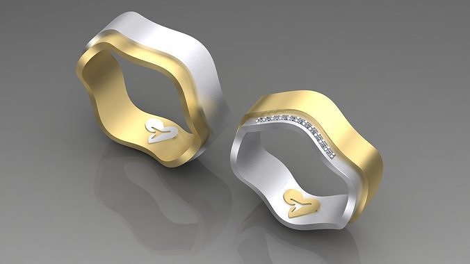 Couple  wedding rings with diamonds and planes inside  3D print model