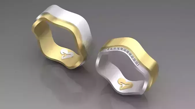 Couple  wedding rings with diamonds and planes inside 