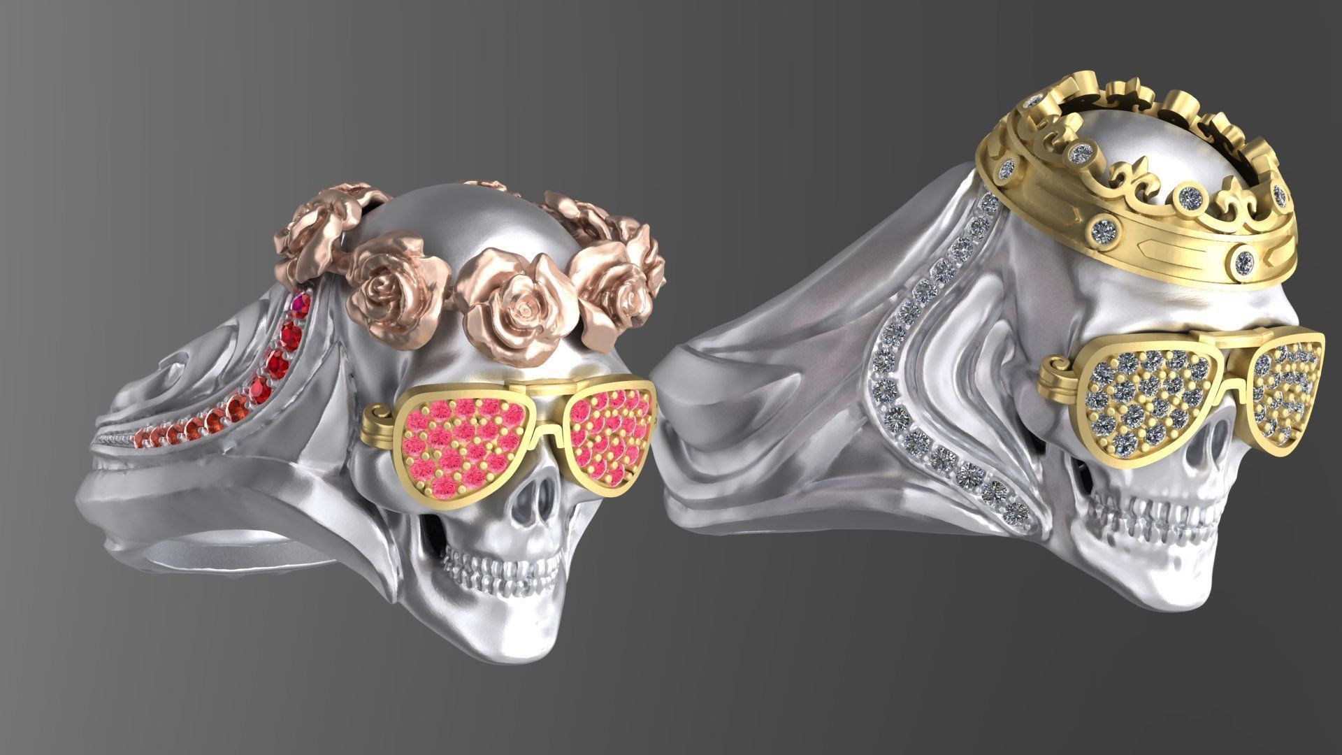 Rings with Couple skulls 3D print model_1