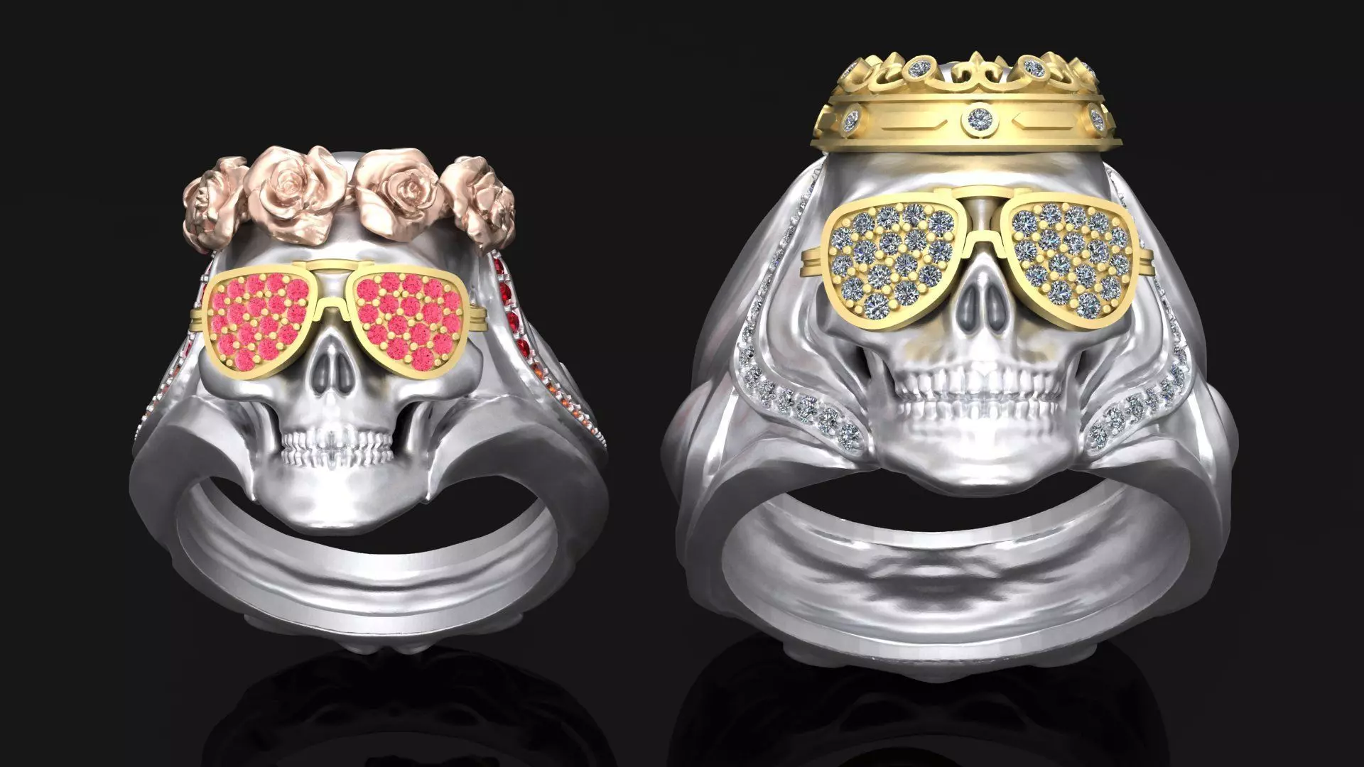 Rings with Couple skulls 3D print model_0