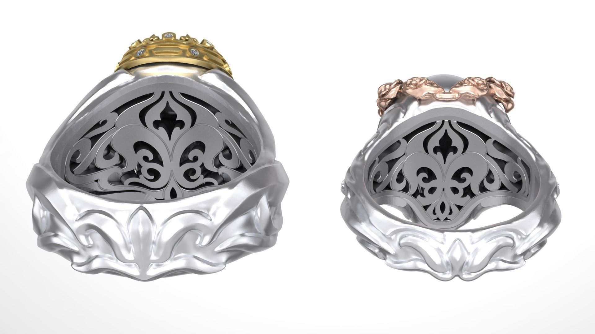 Rings with Couple skulls 3D print model_7
