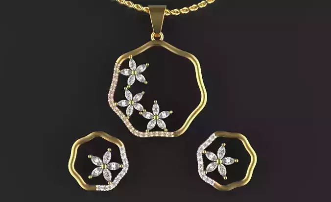 marquise pendant and earrings Silver Gold  Print