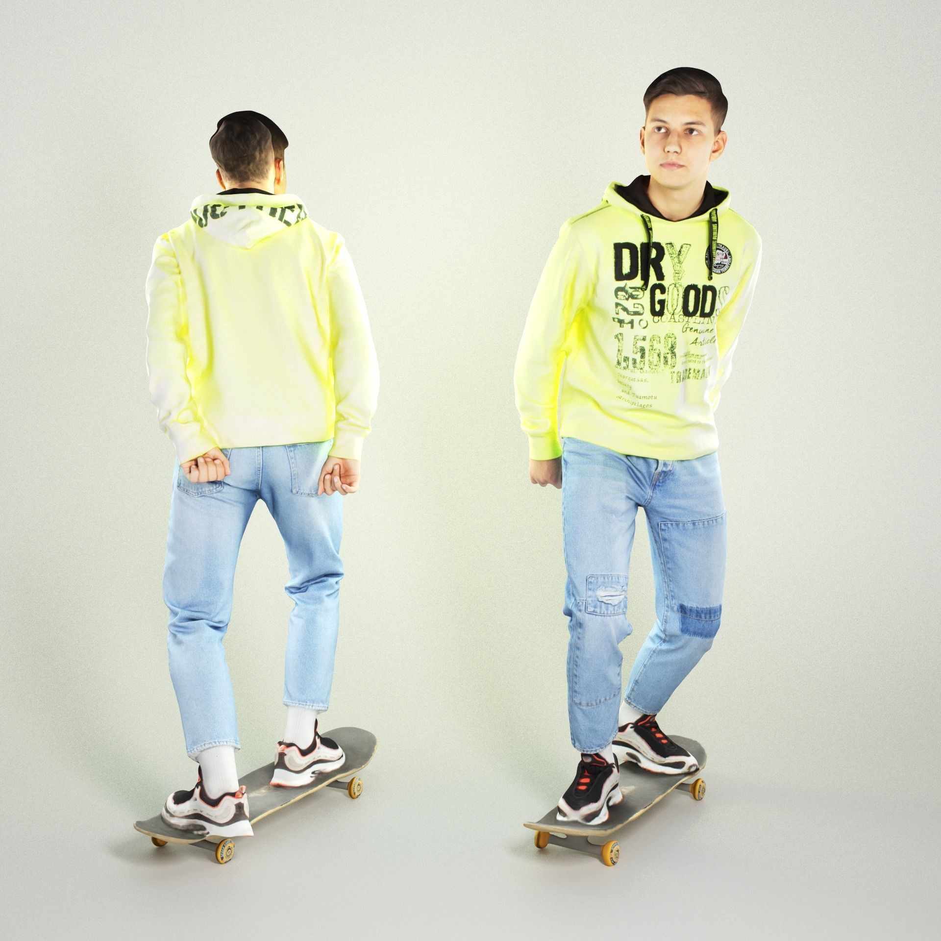 Young handsome man riding on skateboard 234 Low-poly 3D model_1