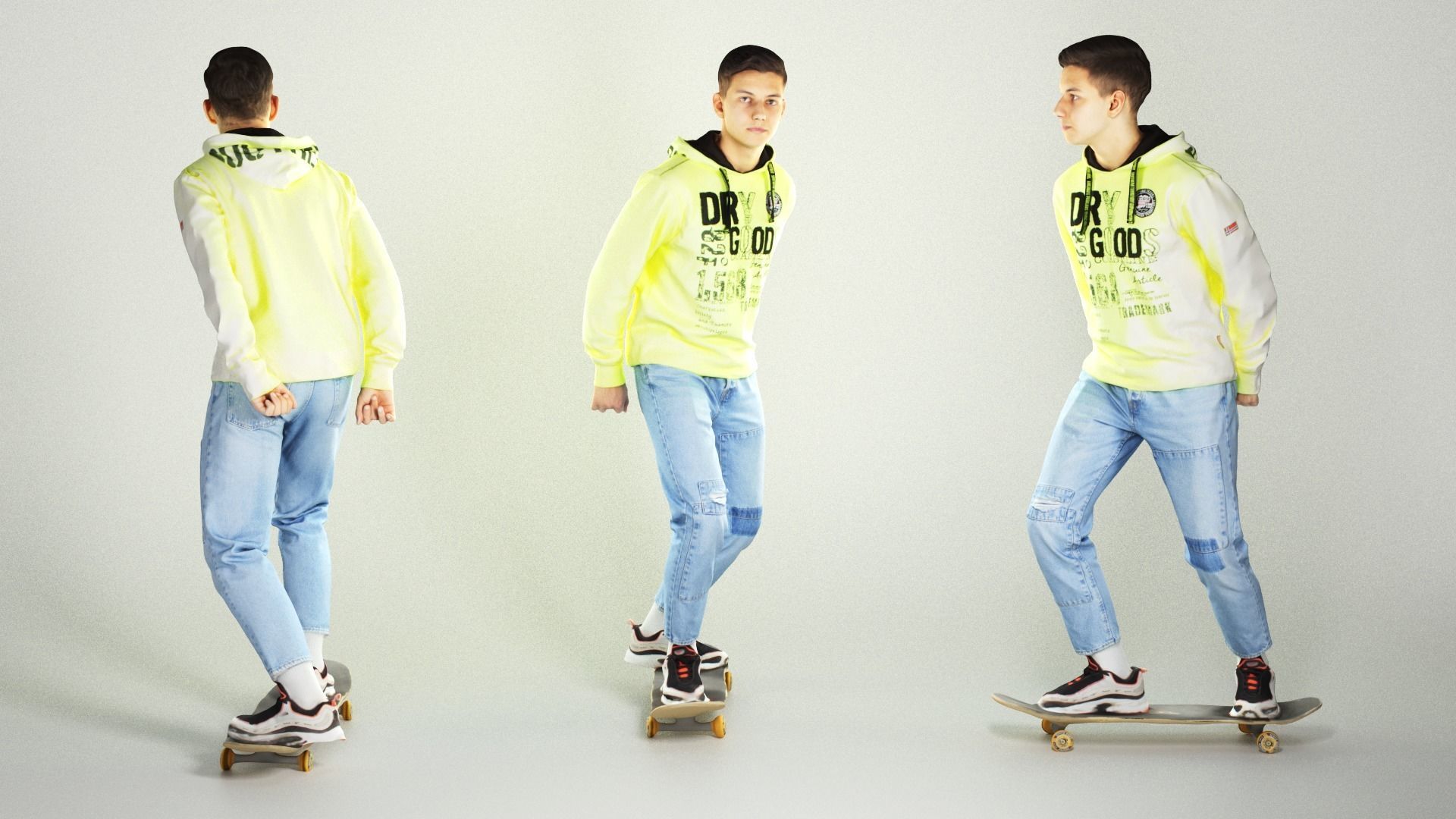 Young handsome man riding on skateboard 234 Low-poly 3D model_2