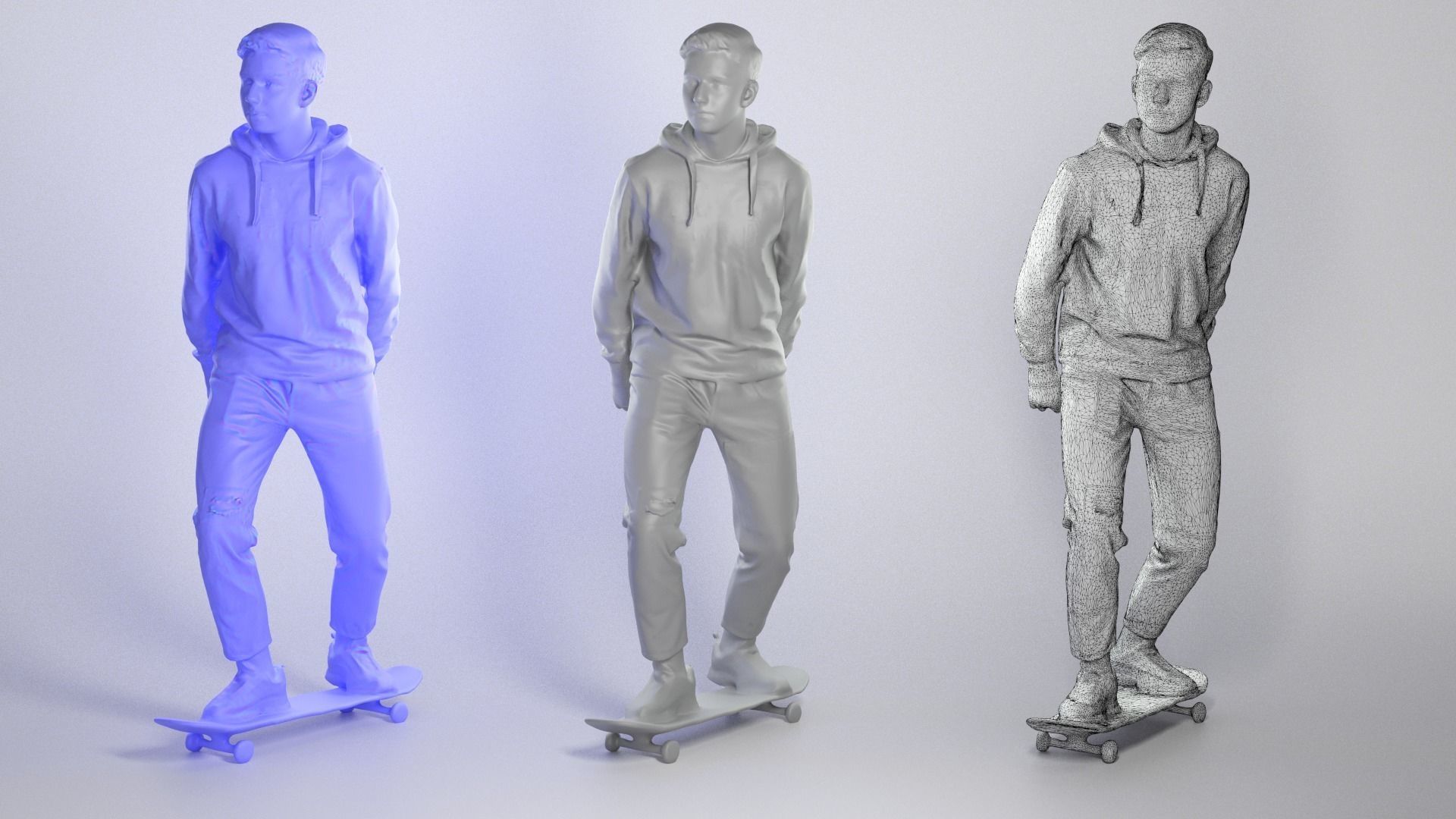Young handsome man riding on skateboard 234 Low-poly 3D model_3
