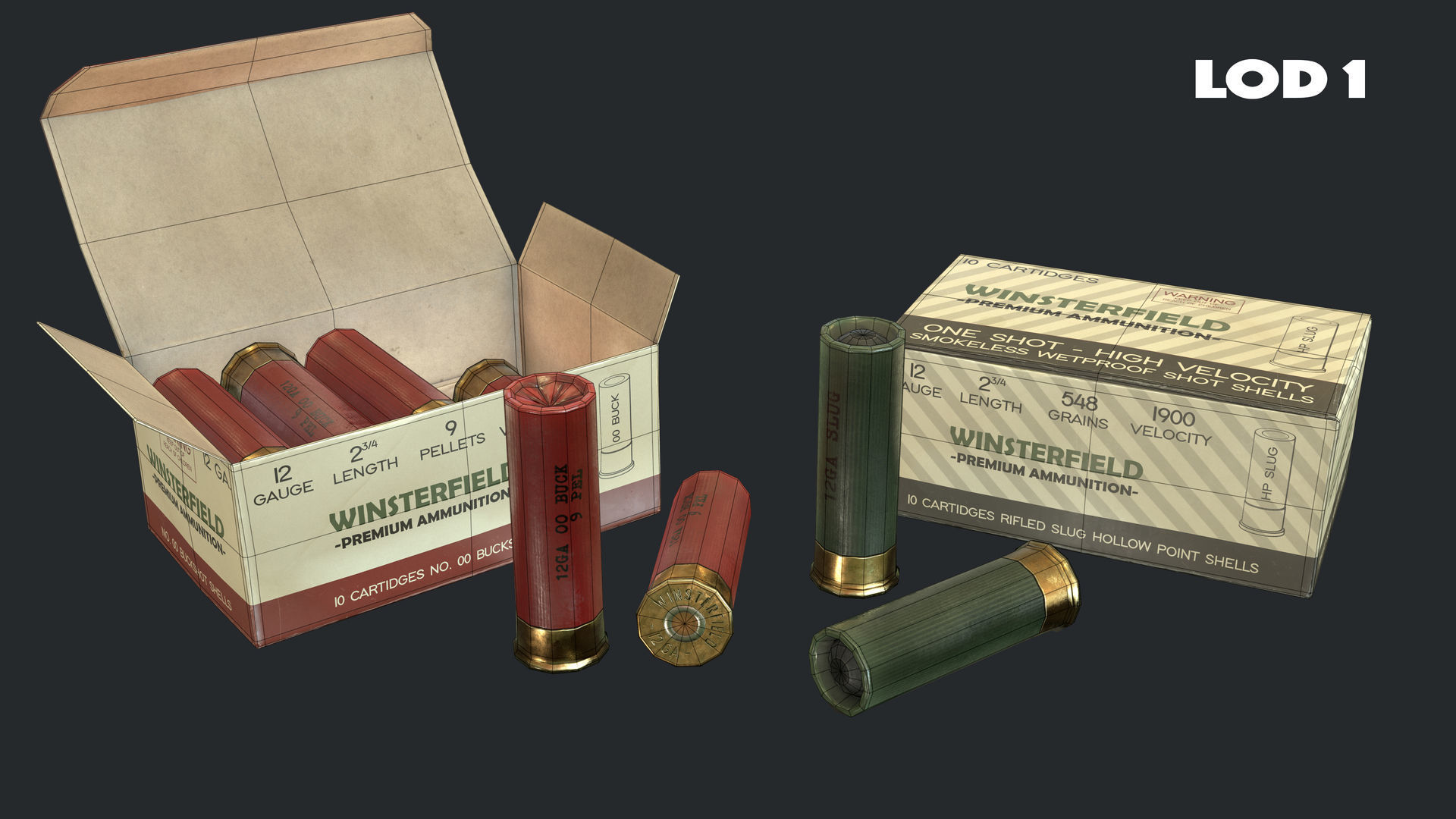 12 Gauge Shotgun Ammunition Pack Low-poly 3D model_11