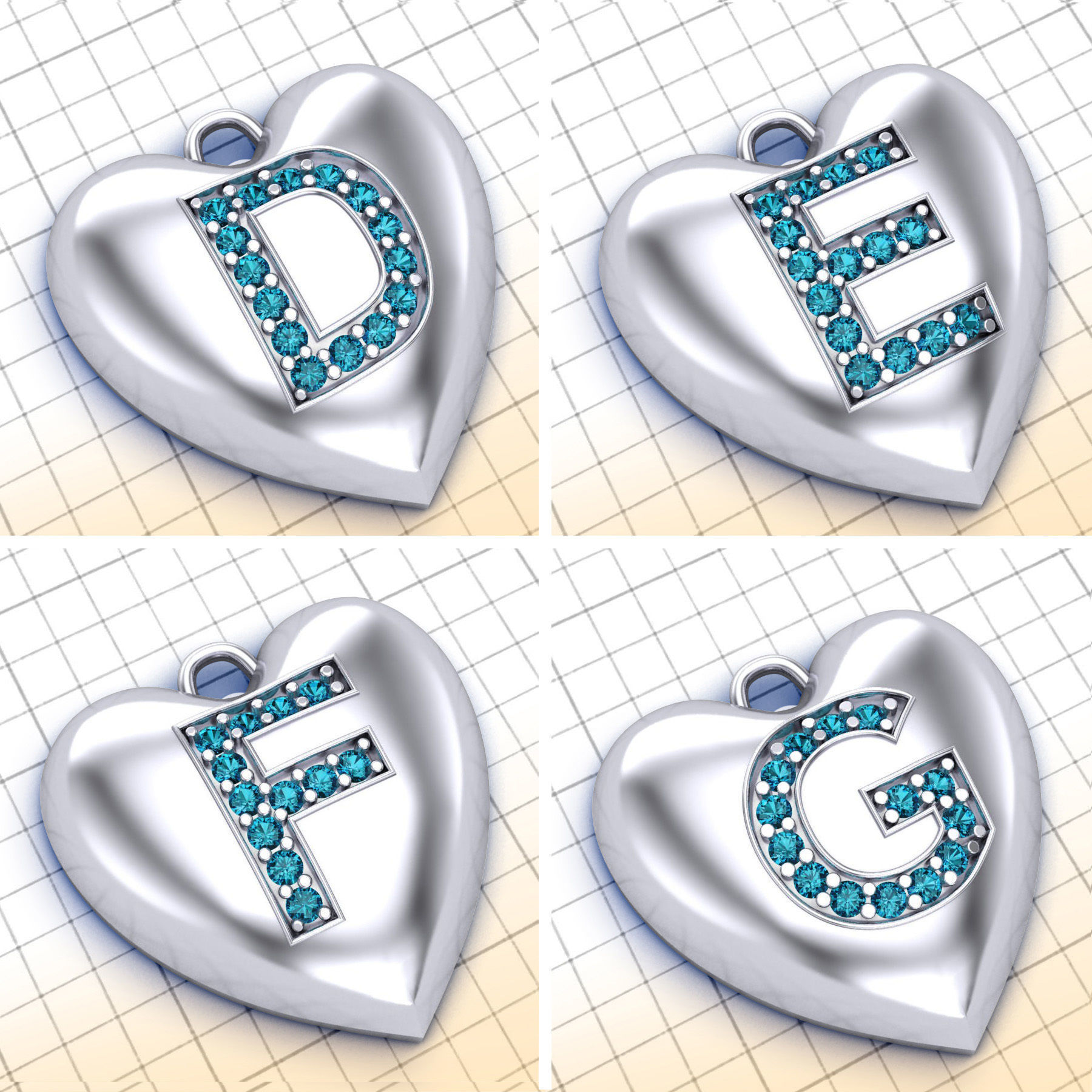 Initial Heart Pendants 3D print model_2