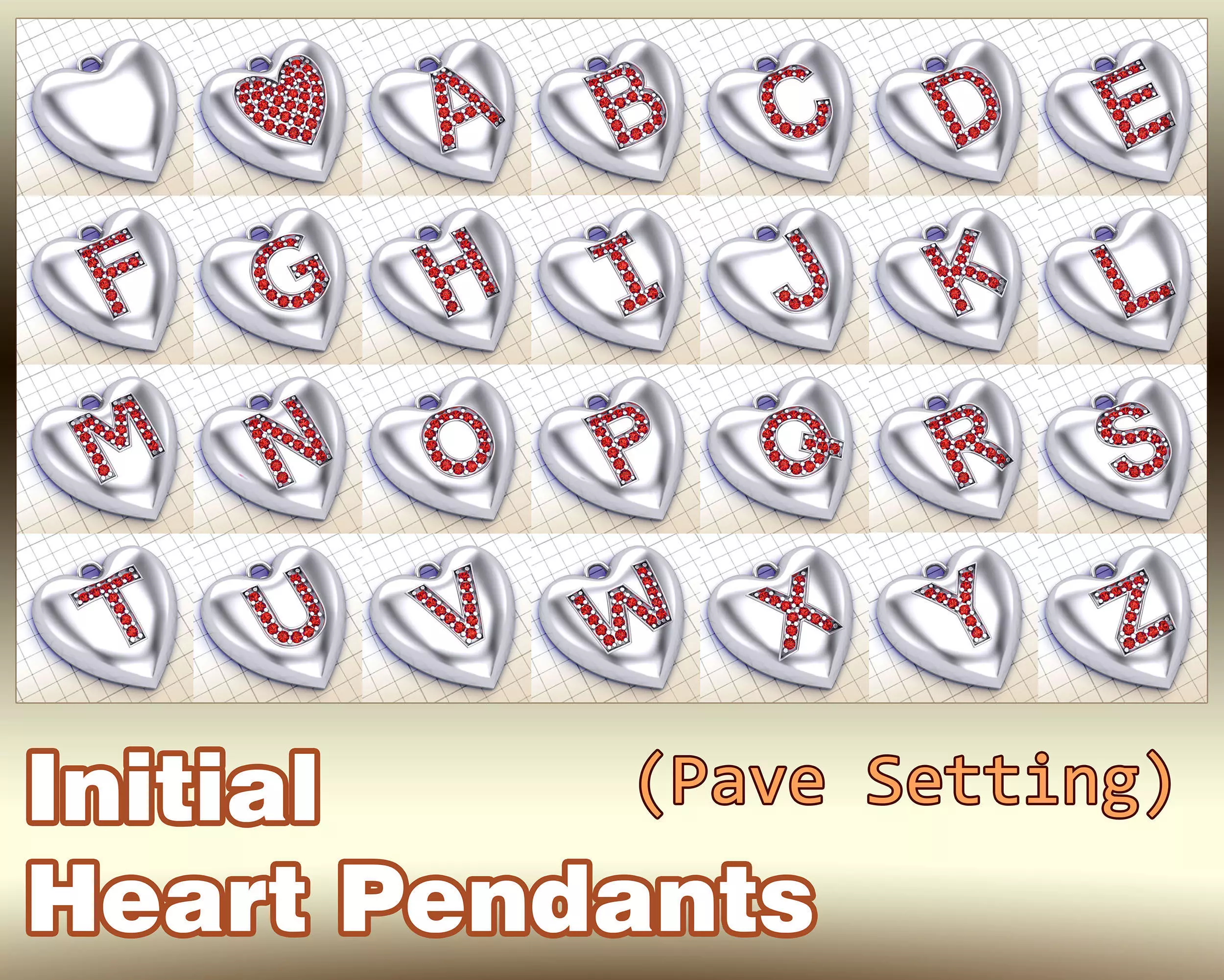 Initial Heart Pendants 3D print model_0