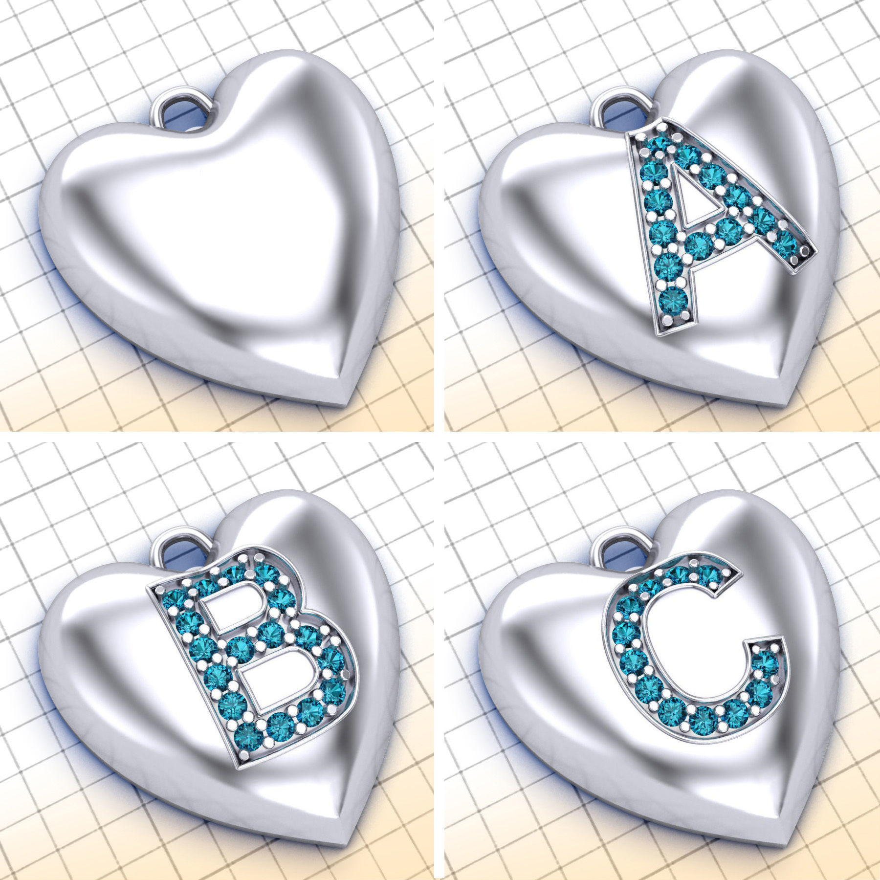 Initial Heart Pendants 3D print model_1