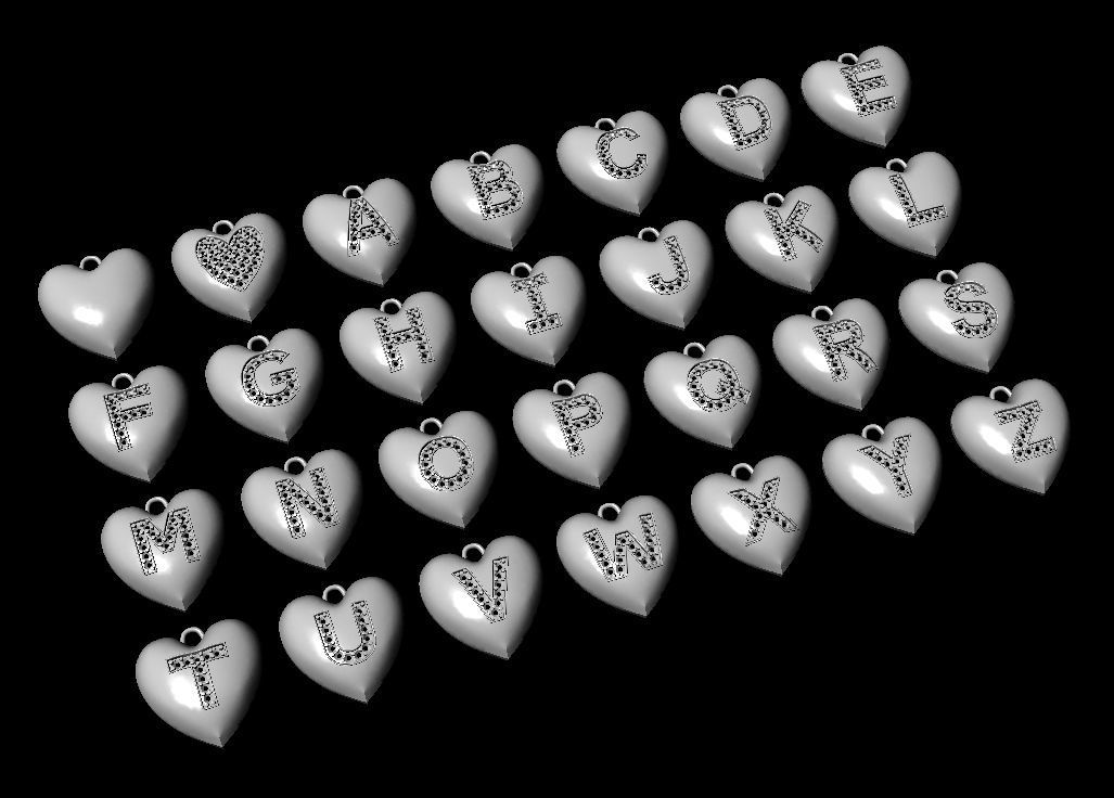Initial Heart Pendants 3D print model_9