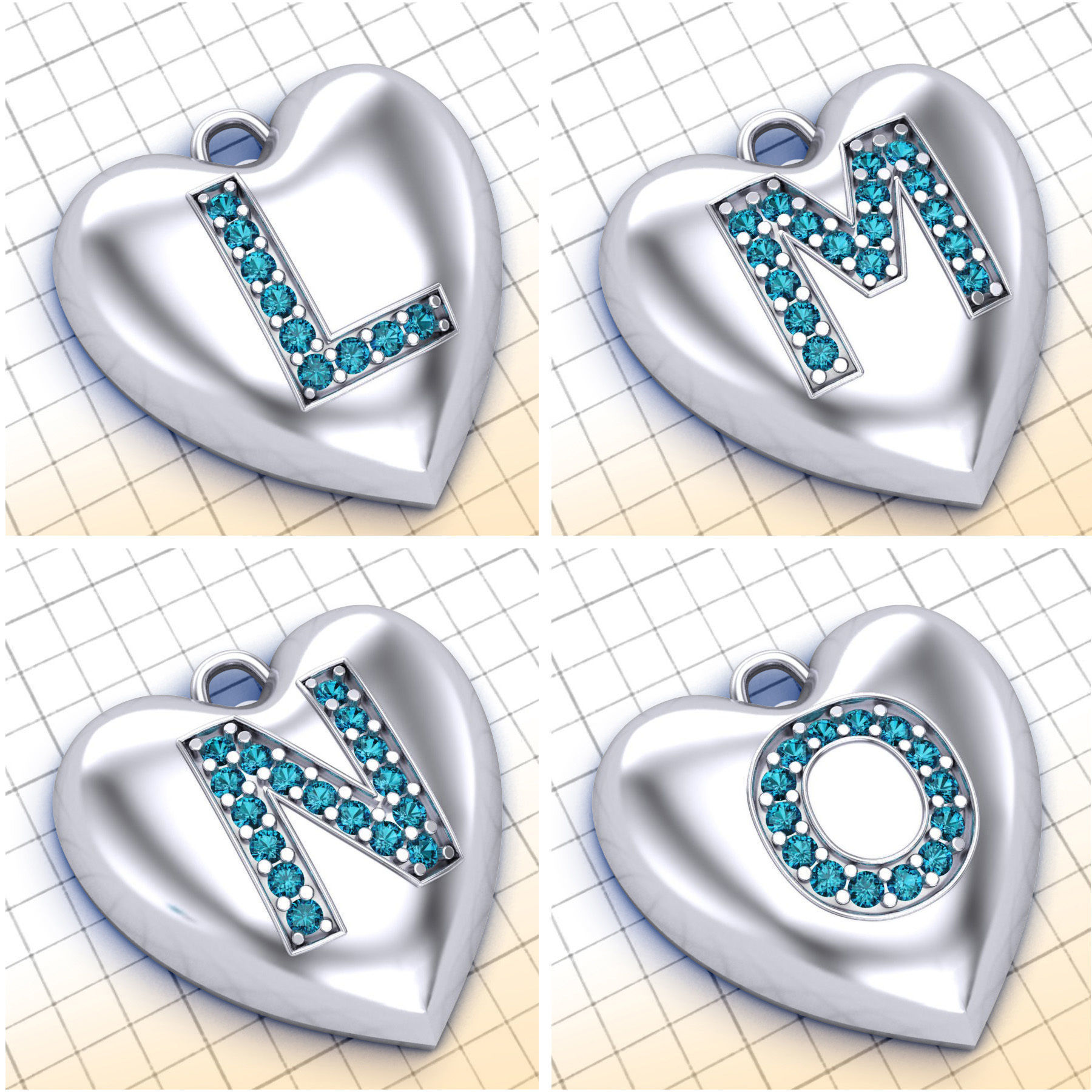 Initial Heart Pendants 3D print model_4