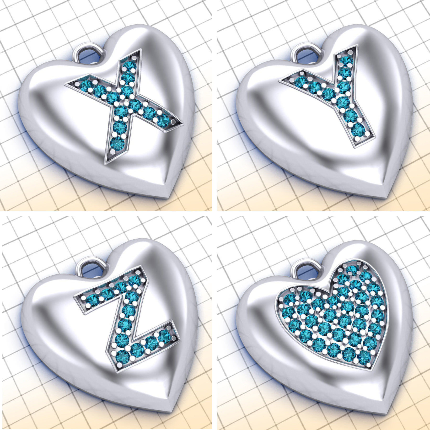 Initial Heart Pendants 3D print model_7