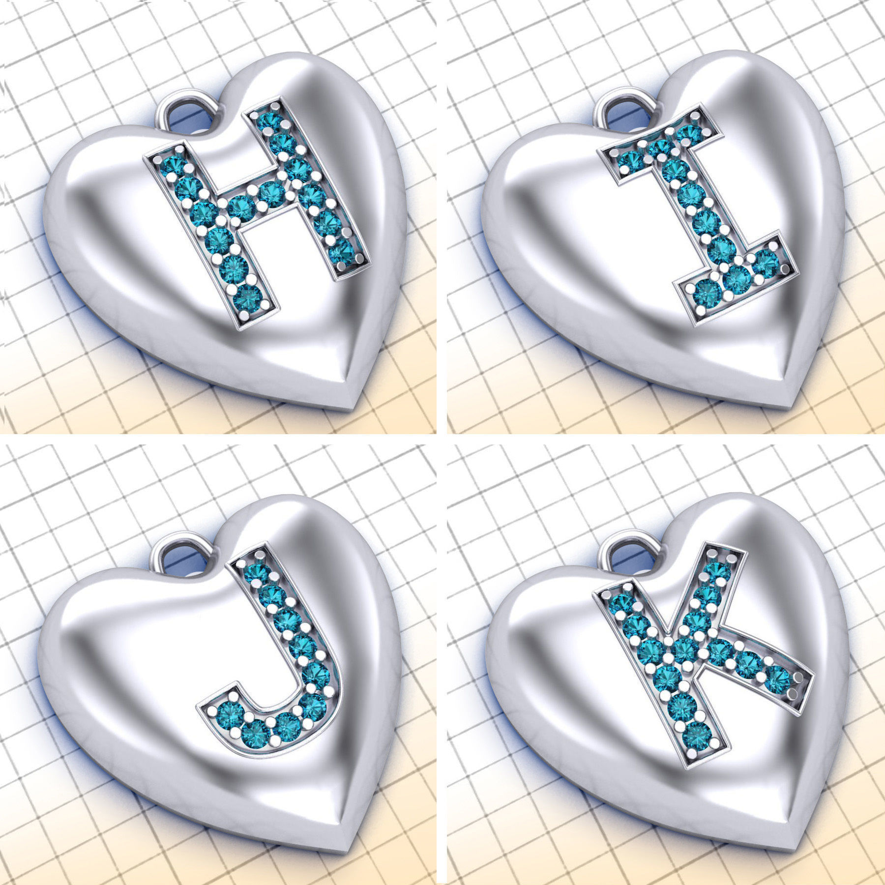 Initial Heart Pendants 3D print model_3