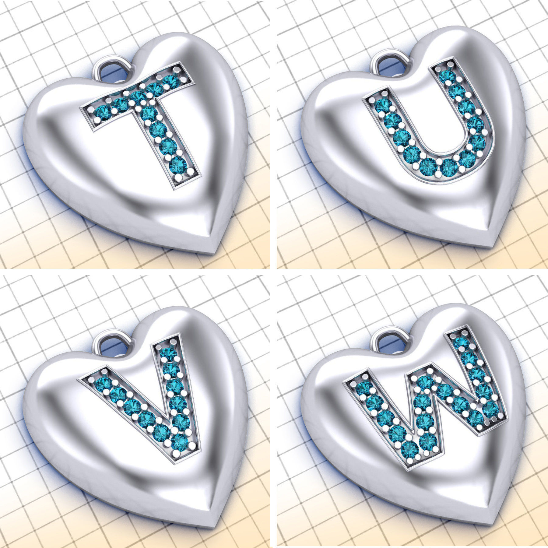 Initial Heart Pendants 3D print model_6