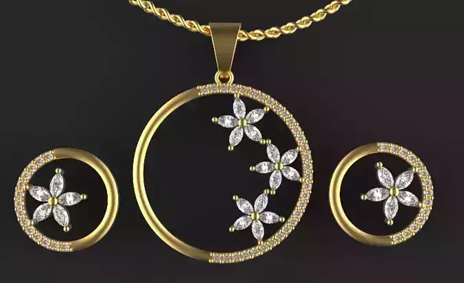 marquise pendant and earrings Silver Gold  Print