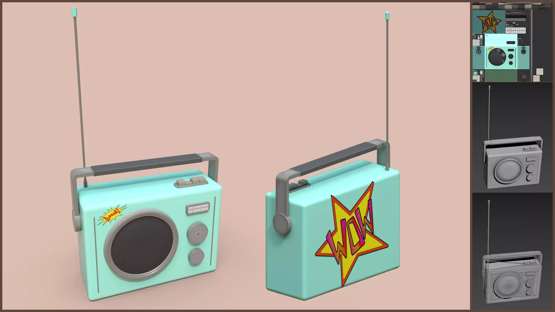 Retro Radio with Stickers Low-poly 3D model
