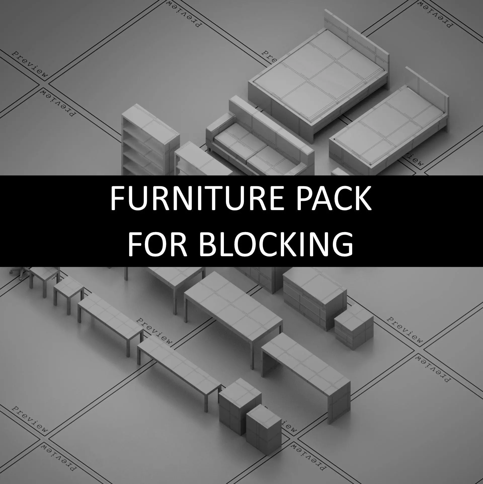 Furniture Collection For Blocking Free low-poly 3D model