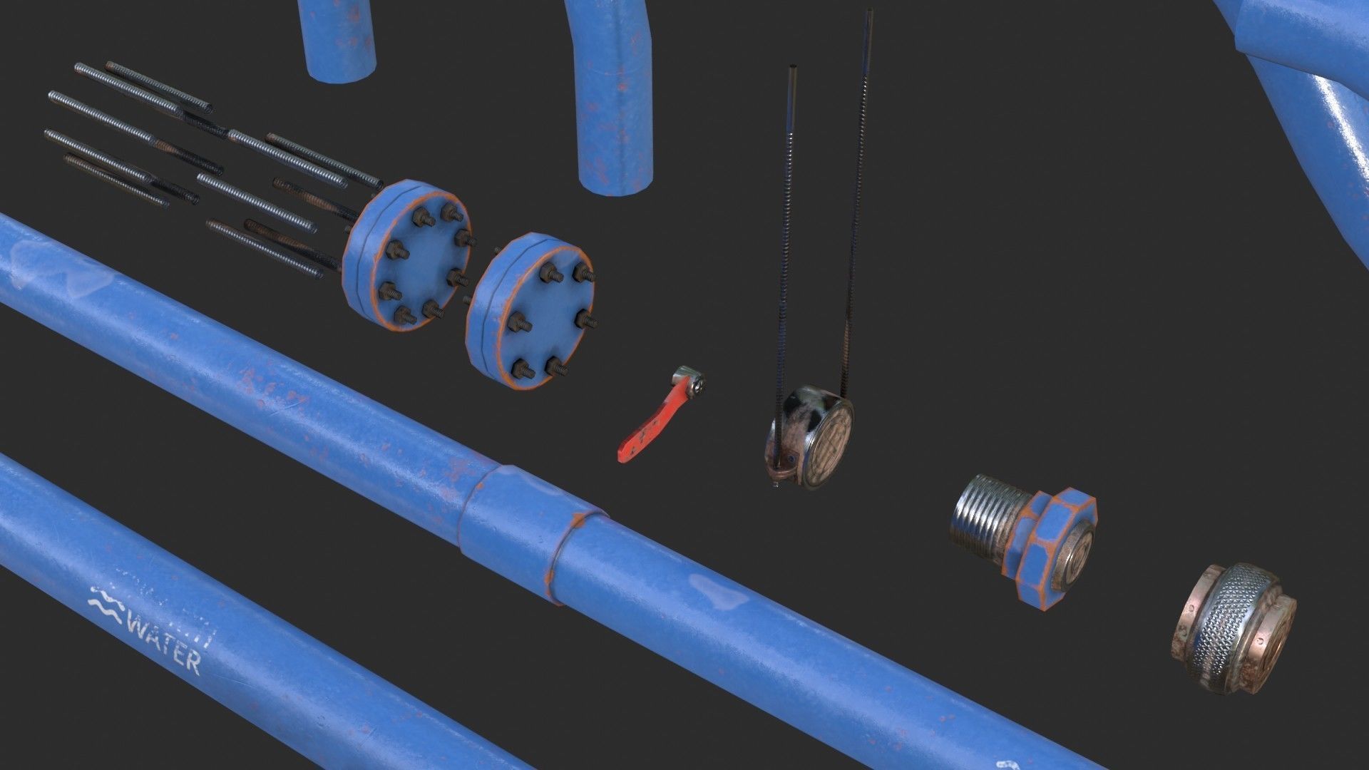 Modular Pipes - Water Treatment Low-poly 3D model_8