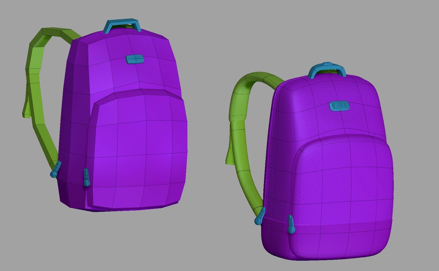 Blue Backpack - Character Accessory - Clothing Low-poly 3D model_10