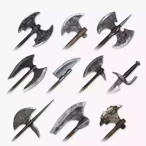 Medieval Cleaving Weapons Pack Low-poly 3D model