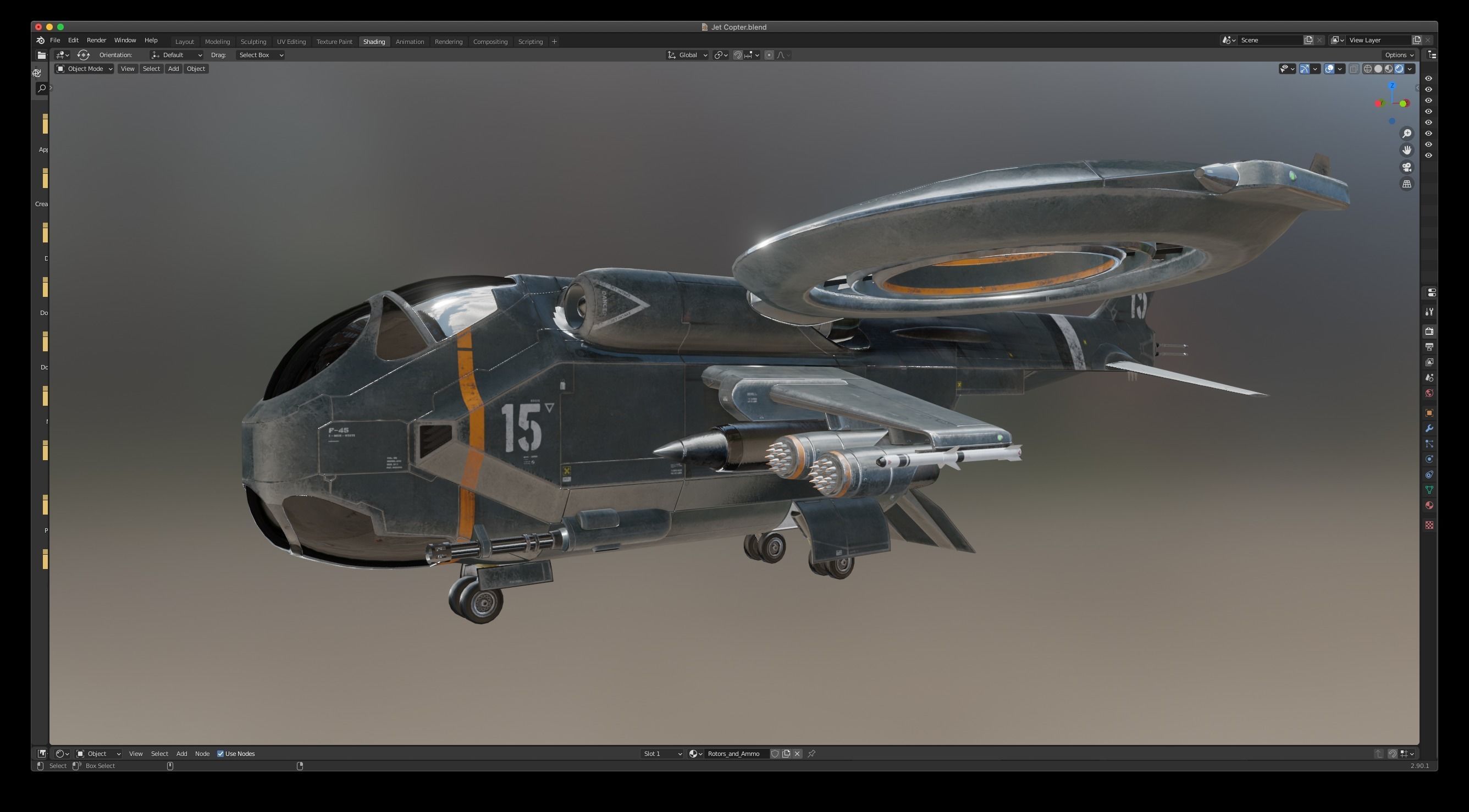 Helicopter Jet Airplane Spaceship Si-Fi Vehicle Space Fighter Low-poly 3D model_17