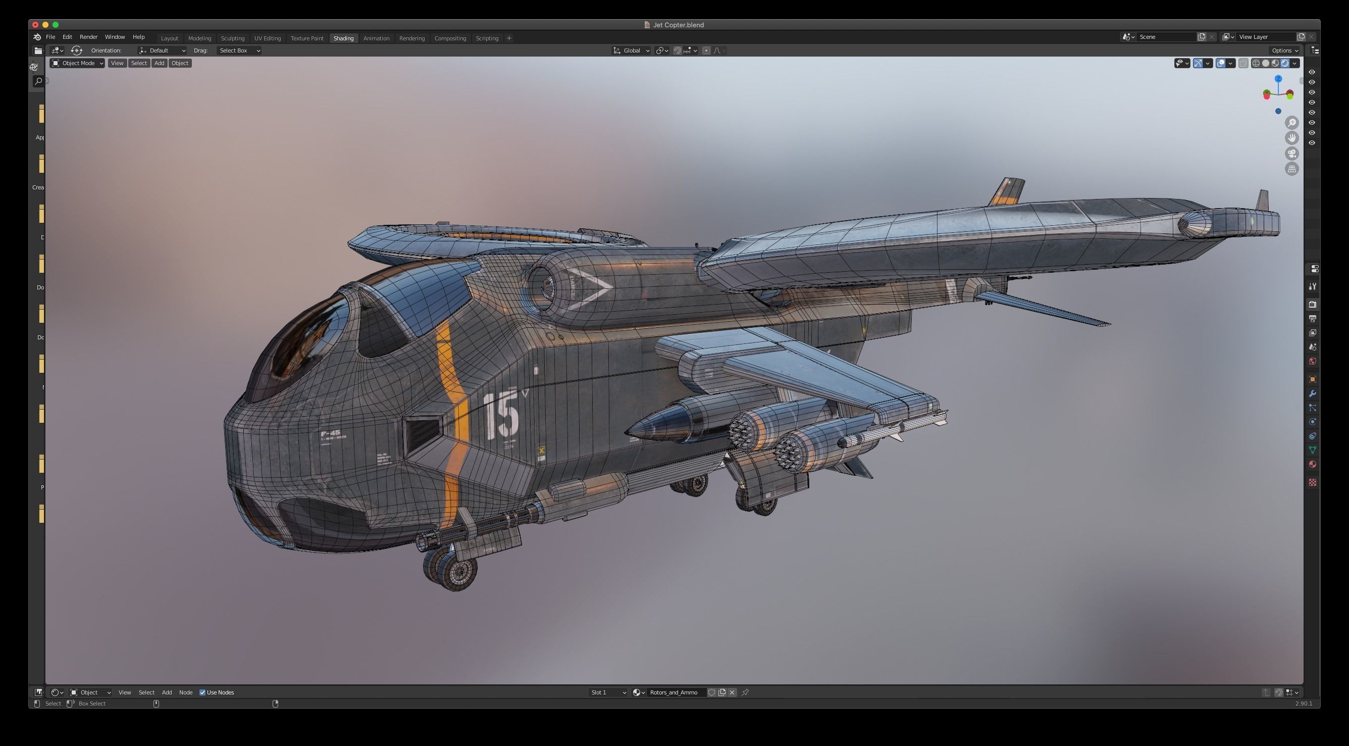 Helicopter Jet Airplane Spaceship Si-Fi Vehicle Space Fighter Low-poly 3D model_20