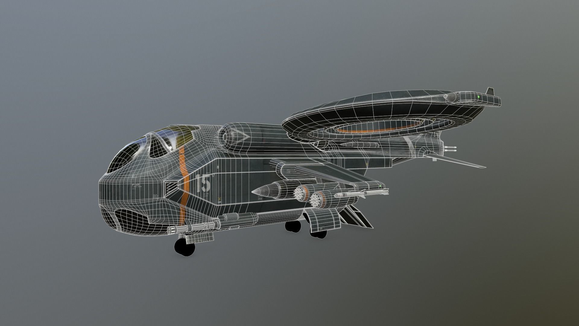 Helicopter Jet Airplane Spaceship Si-Fi Vehicle Space Fighter Low-poly 3D model_32