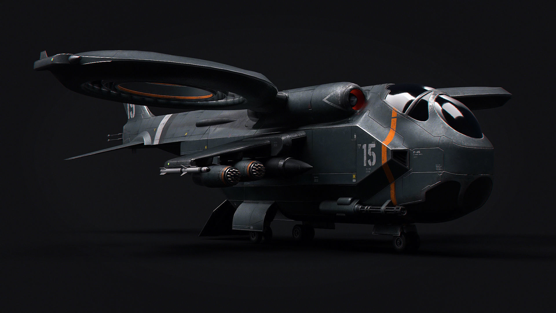 Helicopter Jet Airplane Spaceship Si-Fi Vehicle Space Fighter Low-poly 3D model_29