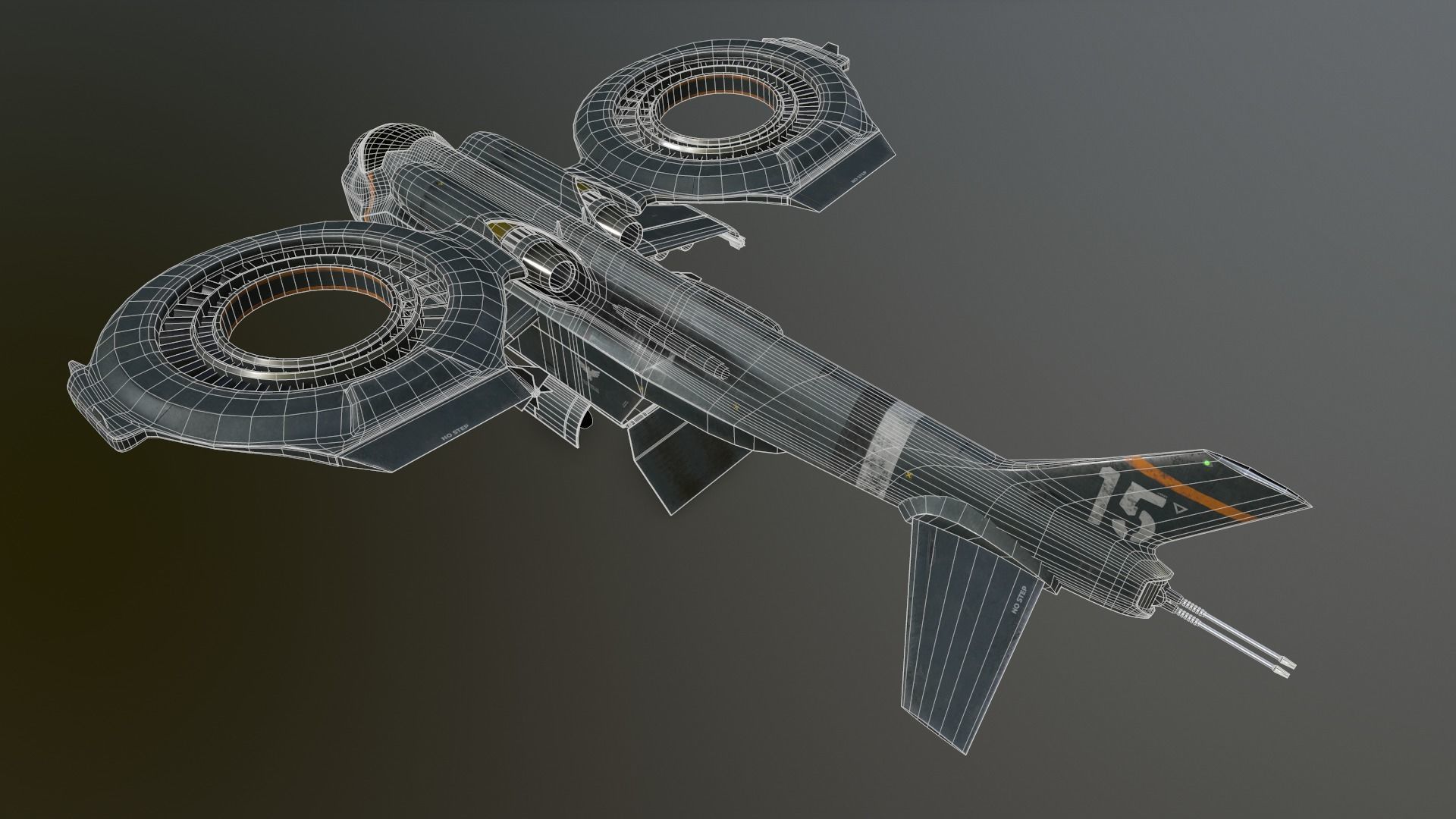 Helicopter Jet Airplane Spaceship Si-Fi Vehicle Space Fighter Low-poly 3D model_33