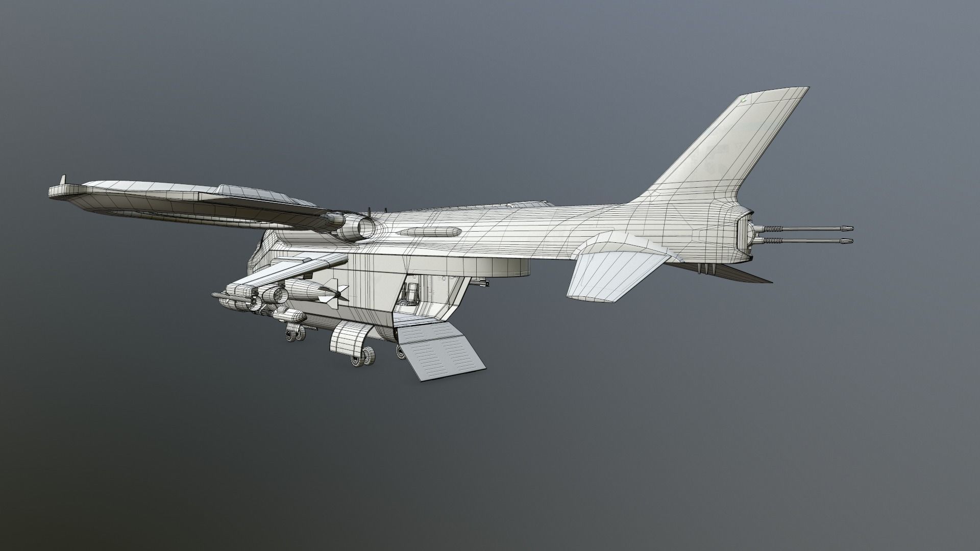 Helicopter Jet Airplane Spaceship Si-Fi Vehicle Space Fighter Low-poly 3D model_39