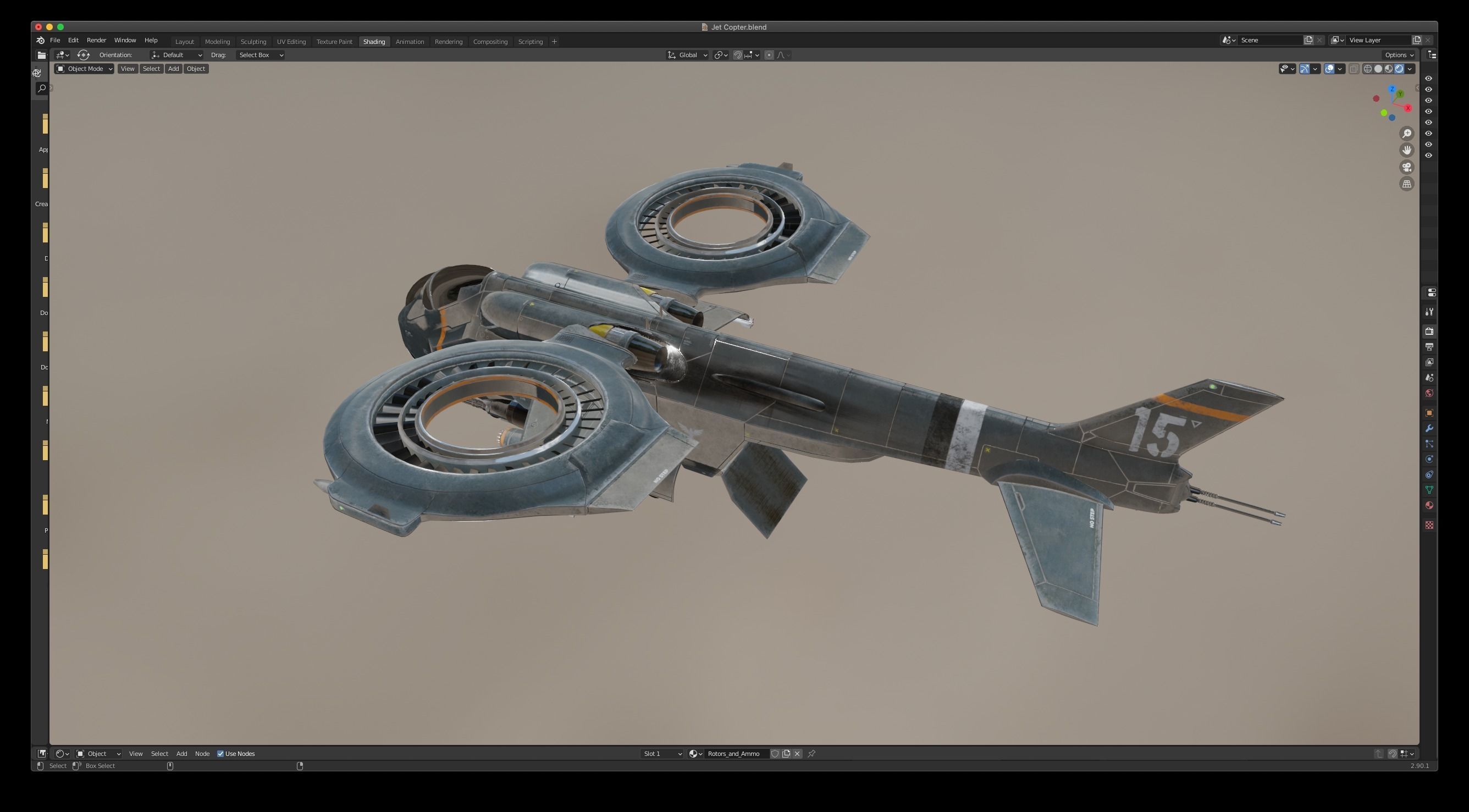 Helicopter Jet Airplane Spaceship Si-Fi Vehicle Space Fighter Low-poly 3D model_15