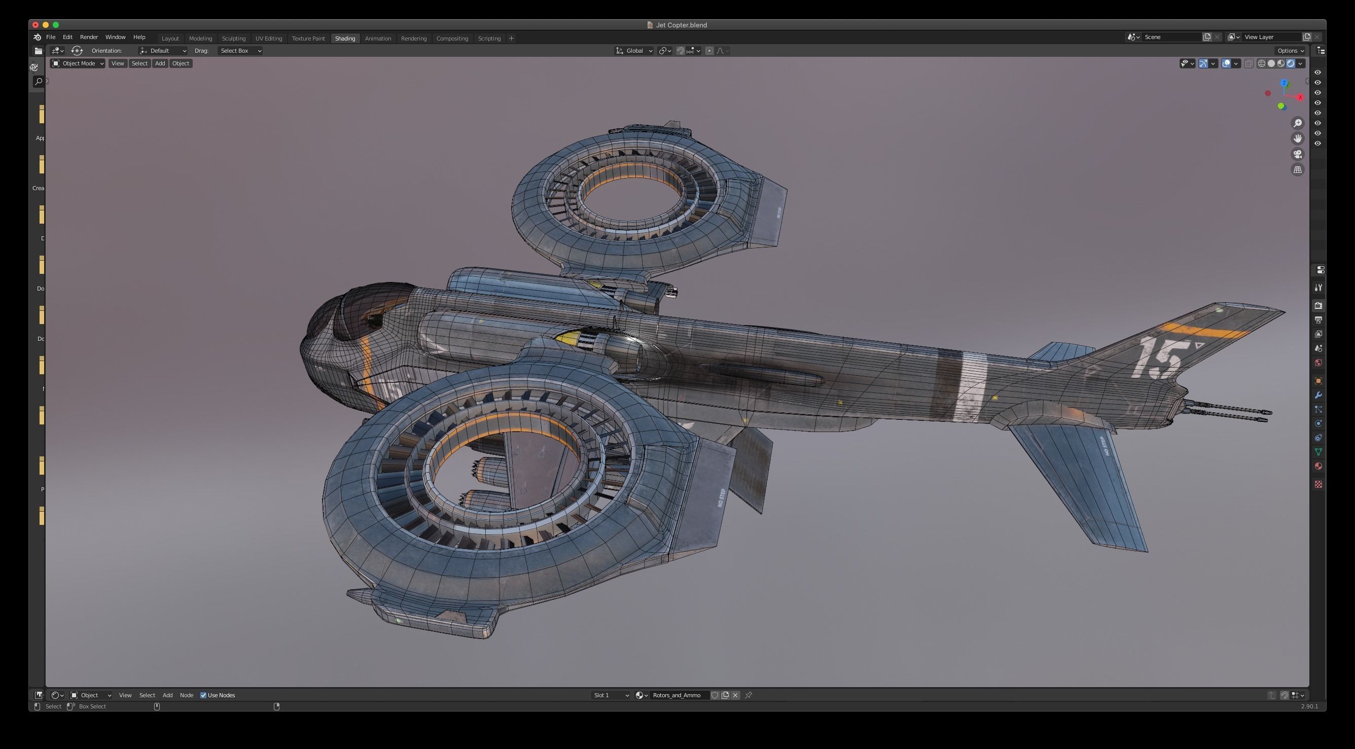 Helicopter Jet Airplane Spaceship Si-Fi Vehicle Space Fighter Low-poly 3D model_21