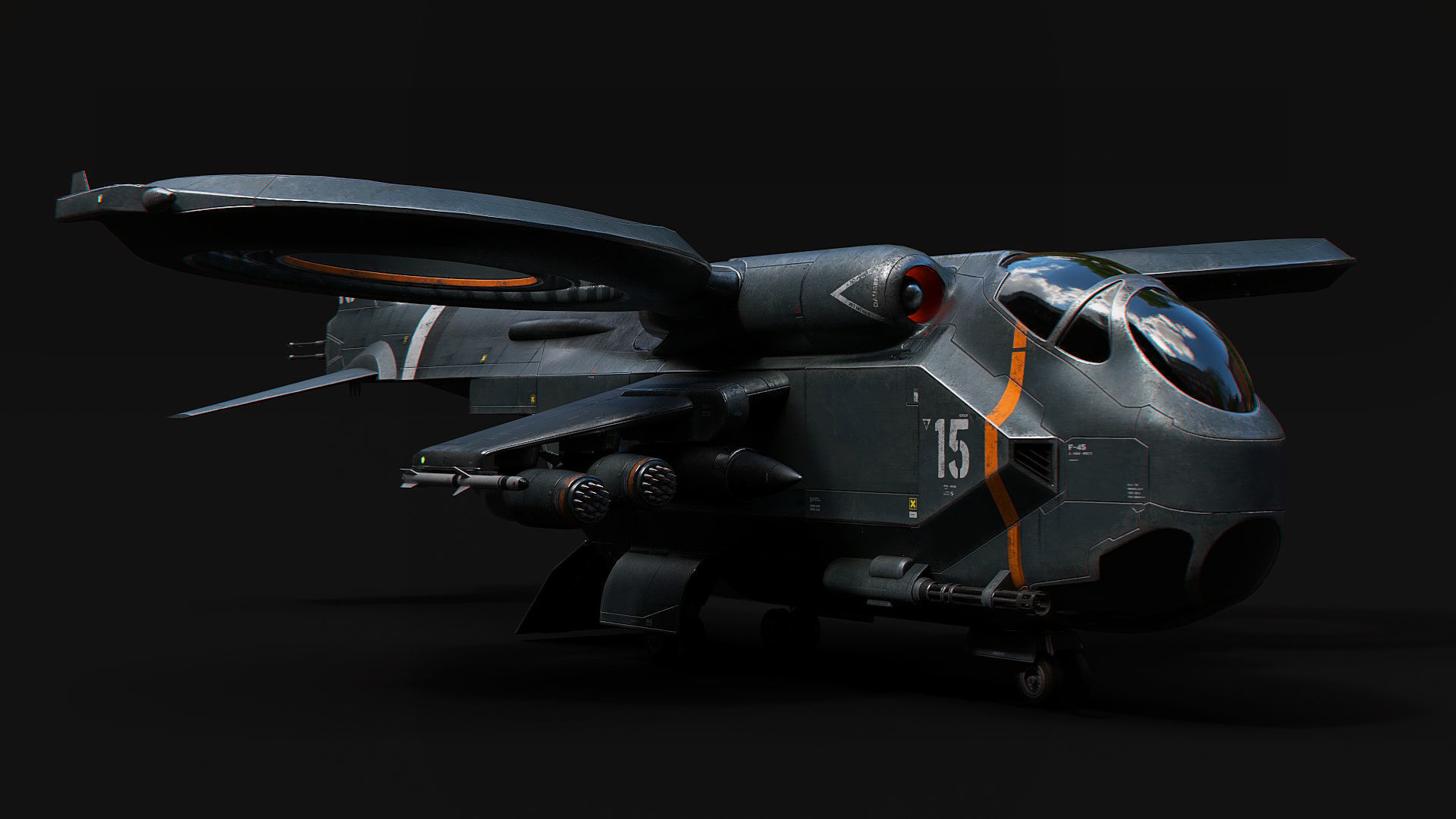 Helicopter Jet Airplane Spaceship Si-Fi Vehicle Space Fighter Low-poly 3D model_3