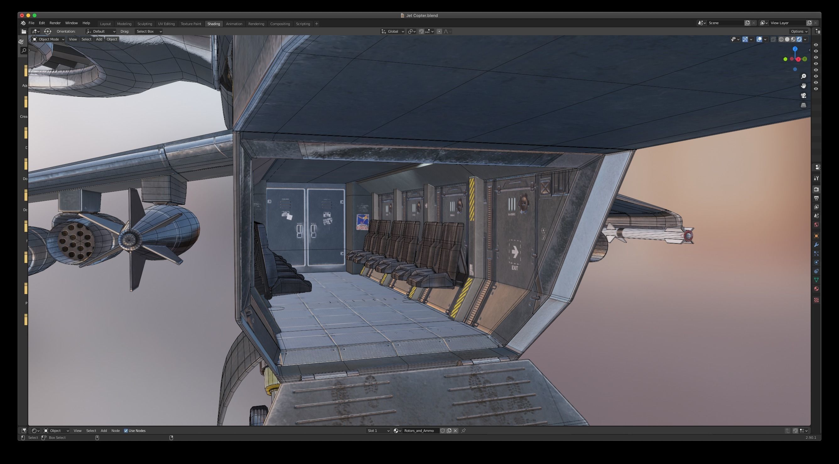 Helicopter Jet Airplane Spaceship Si-Fi Vehicle Space Fighter Low-poly 3D model_19