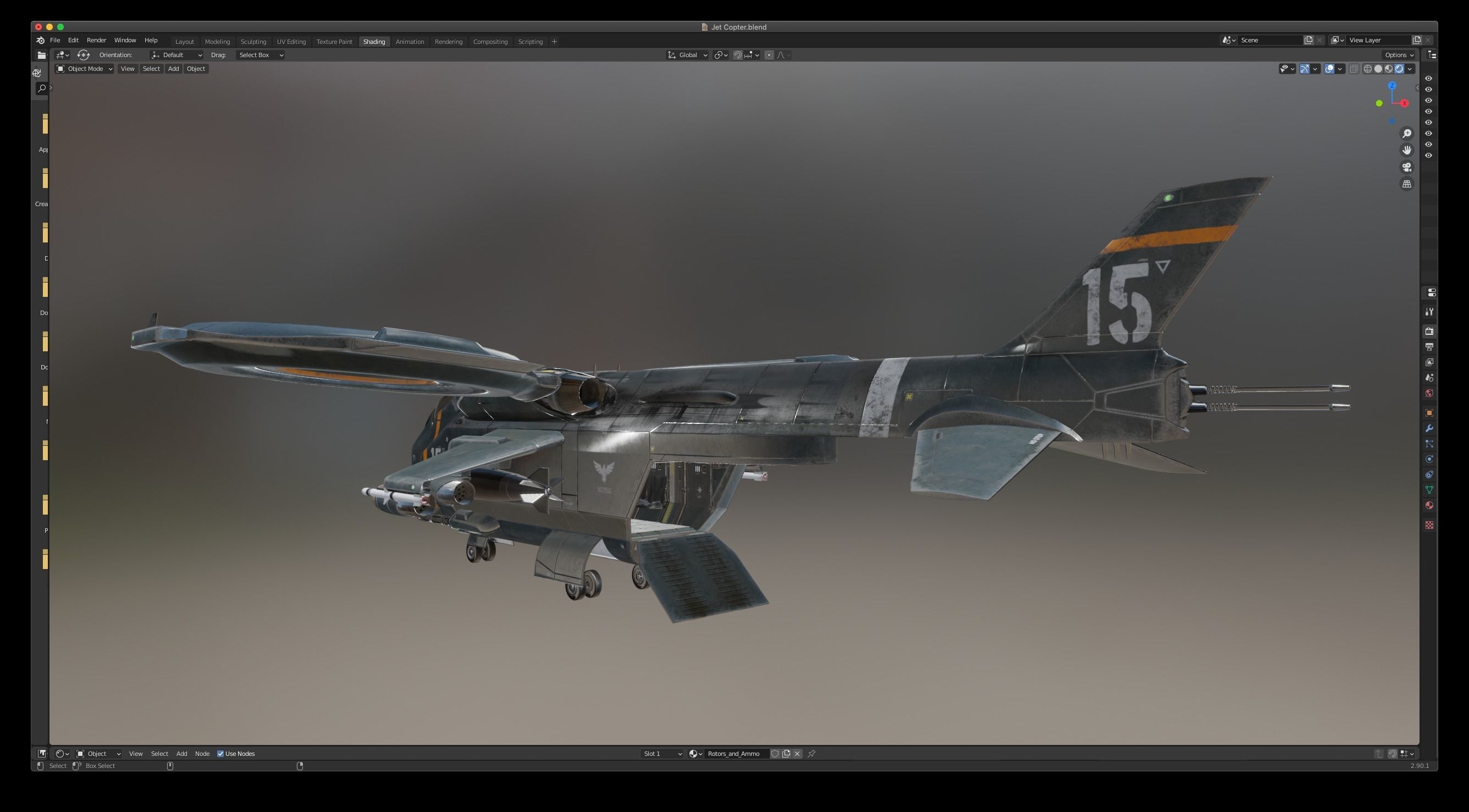 Helicopter Jet Airplane Spaceship Si-Fi Vehicle Space Fighter Low-poly 3D model_18