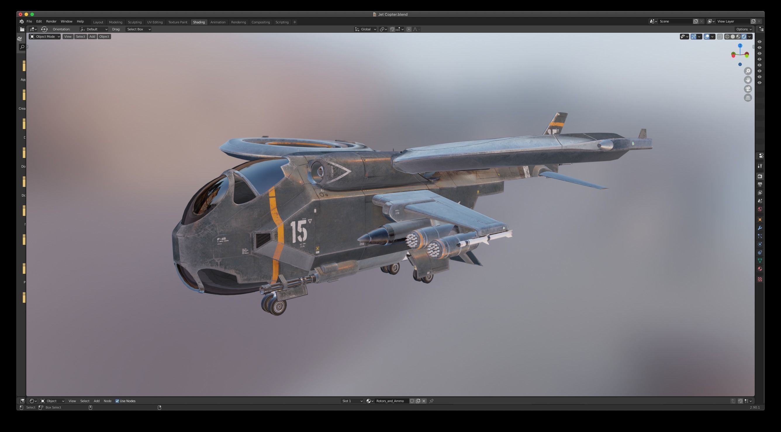 Helicopter Jet Airplane Spaceship Si-Fi Vehicle Space Fighter Low-poly 3D model_16