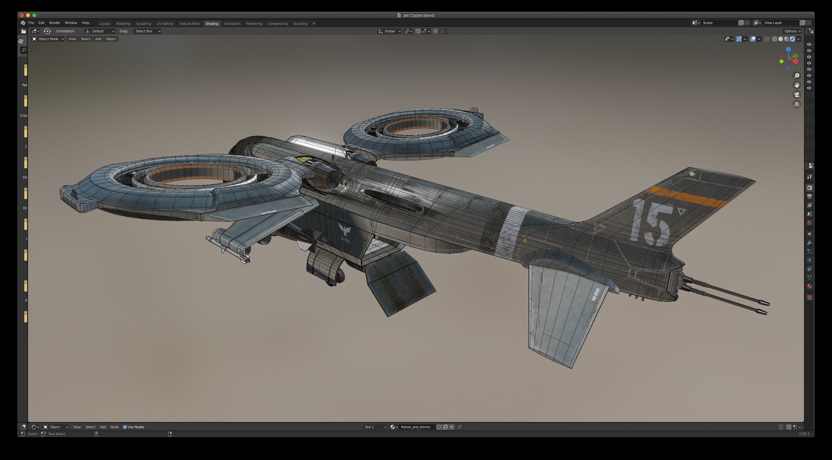 Helicopter Jet Airplane Spaceship Si-Fi Vehicle Space Fighter Low-poly 3D model_22