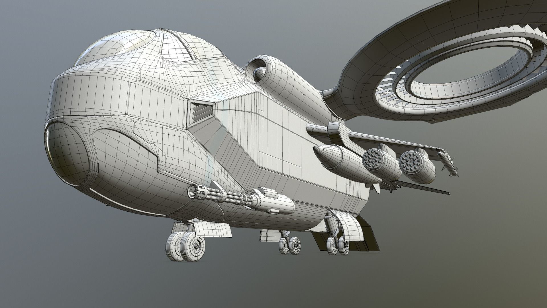 Helicopter Jet Airplane Spaceship Si-Fi Vehicle Space Fighter Low-poly 3D model_40