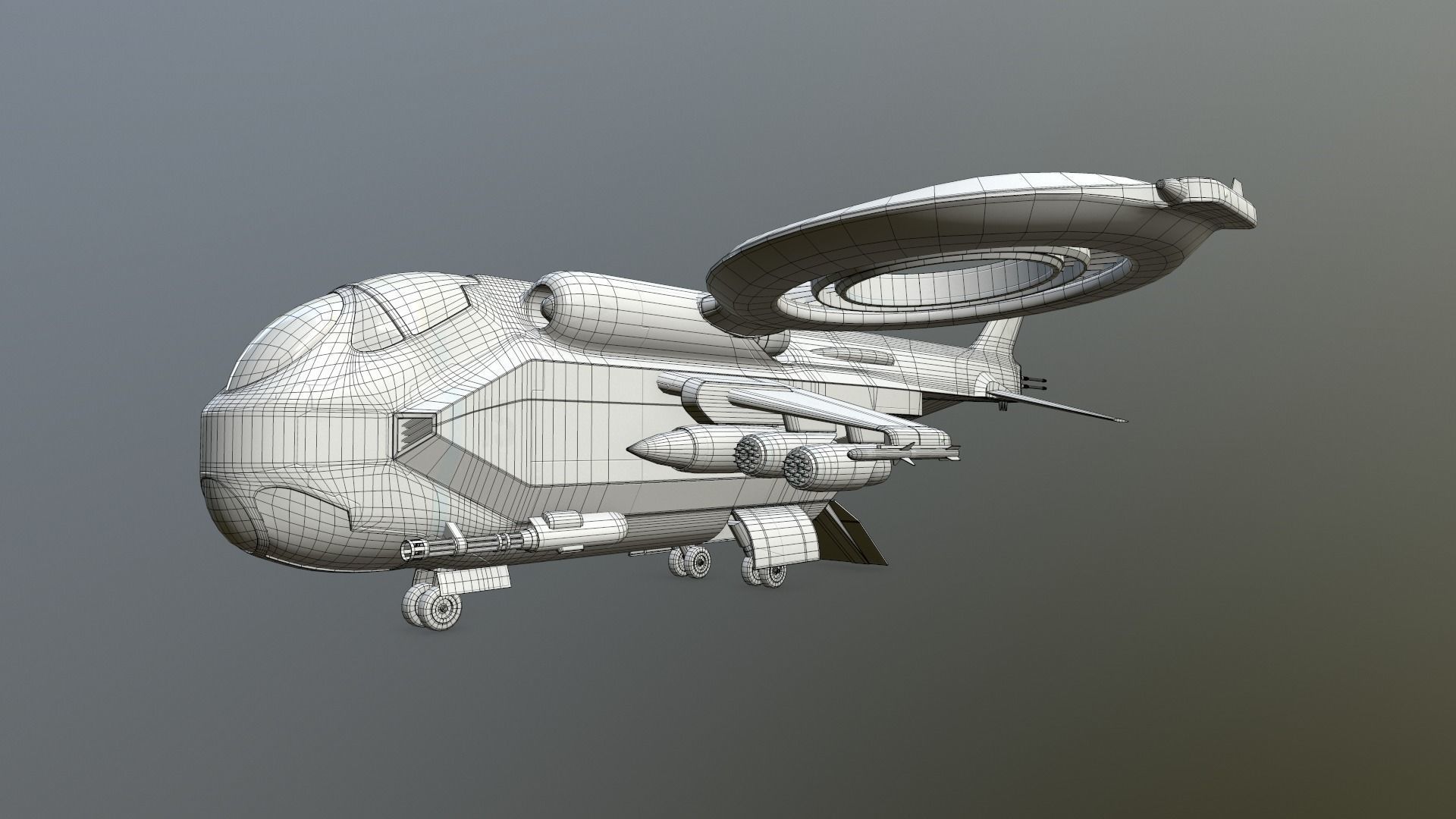 Helicopter Jet Airplane Spaceship Si-Fi Vehicle Space Fighter Low-poly 3D model_43