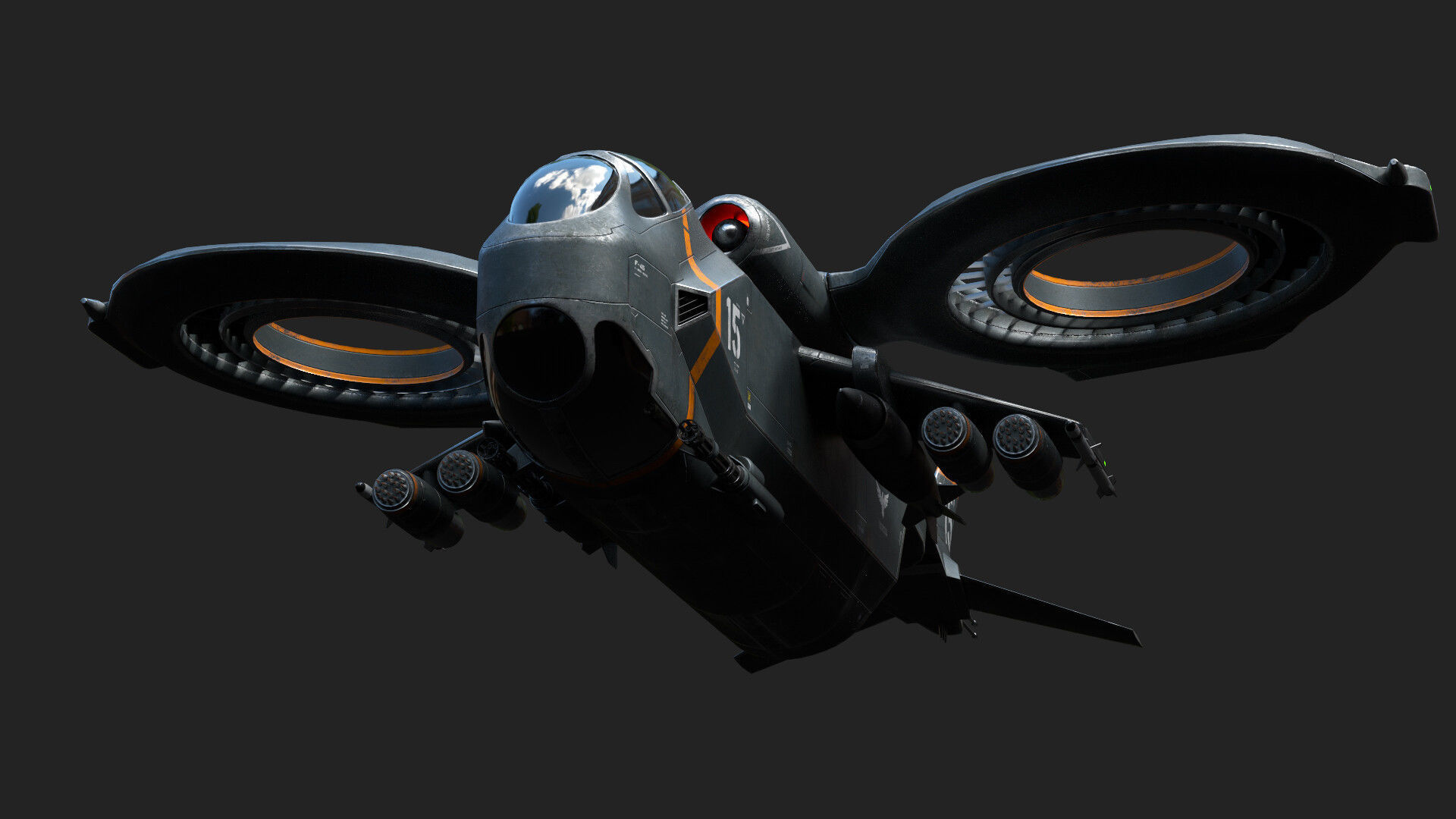 Helicopter Jet Airplane Spaceship Si-Fi Vehicle Space Fighter Low-poly 3D model_7