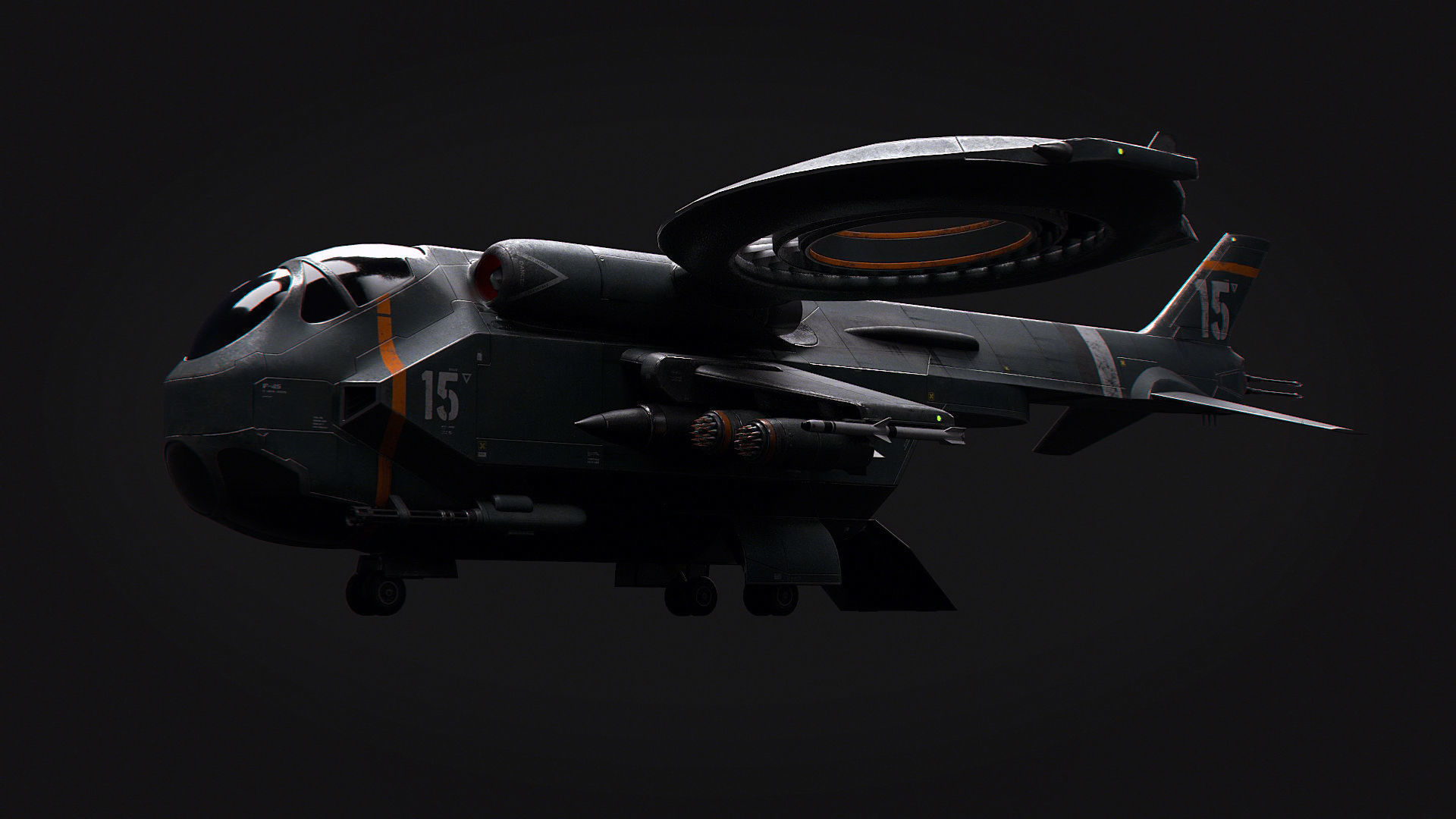 Helicopter Jet Airplane Spaceship Si-Fi Vehicle Space Fighter Low-poly 3D model_30