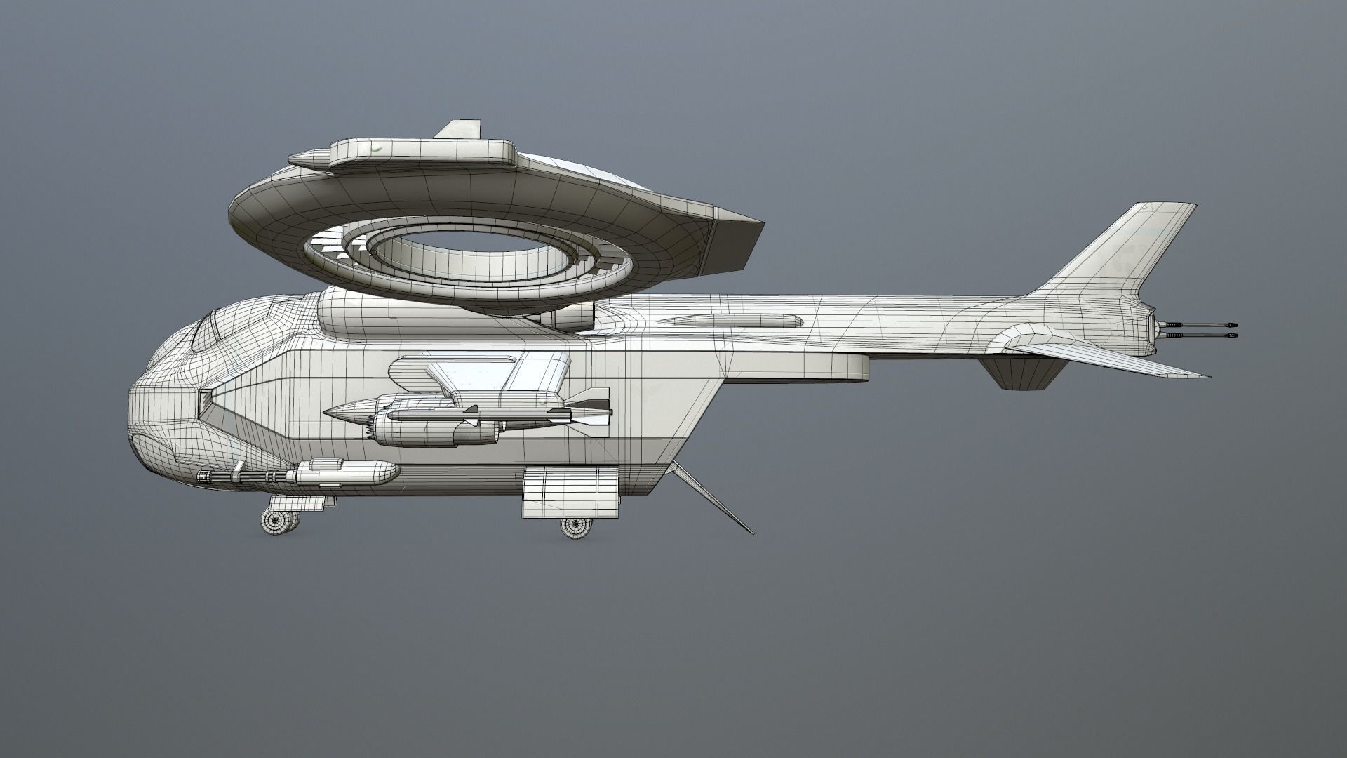 Helicopter Jet Airplane Spaceship Si-Fi Vehicle Space Fighter Low-poly 3D model_34