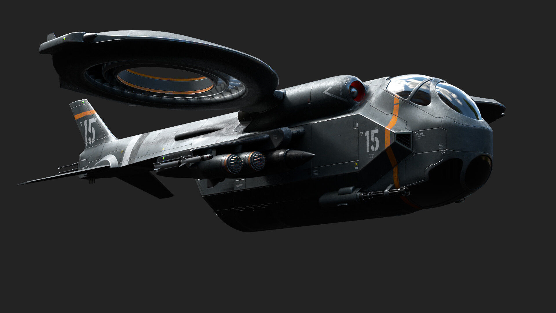 Helicopter Jet Airplane Spaceship Si-Fi Vehicle Space Fighter Low-poly 3D model_6