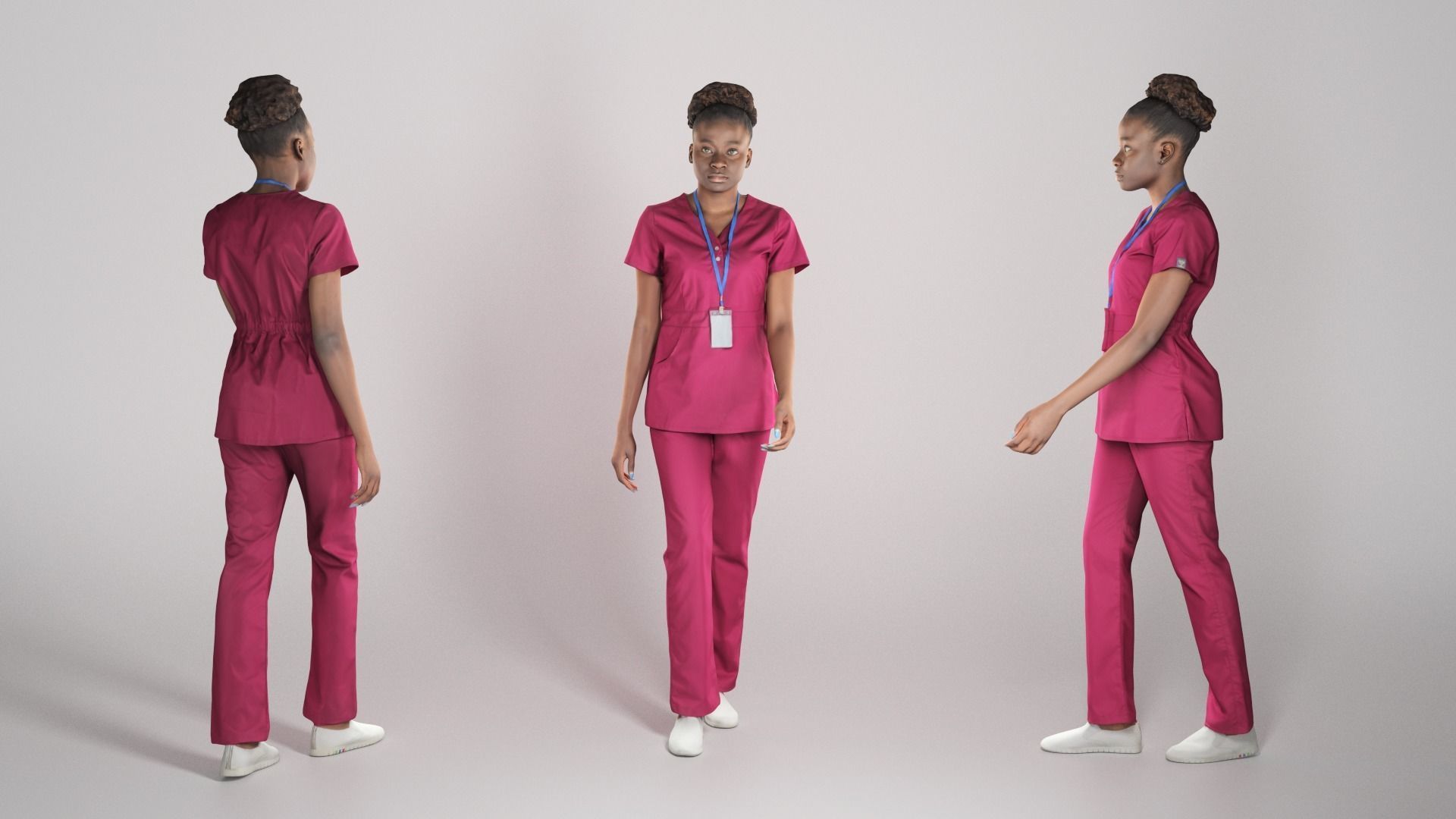 Young african woman in surgical uniform walking 242 Low-poly 3D model_2